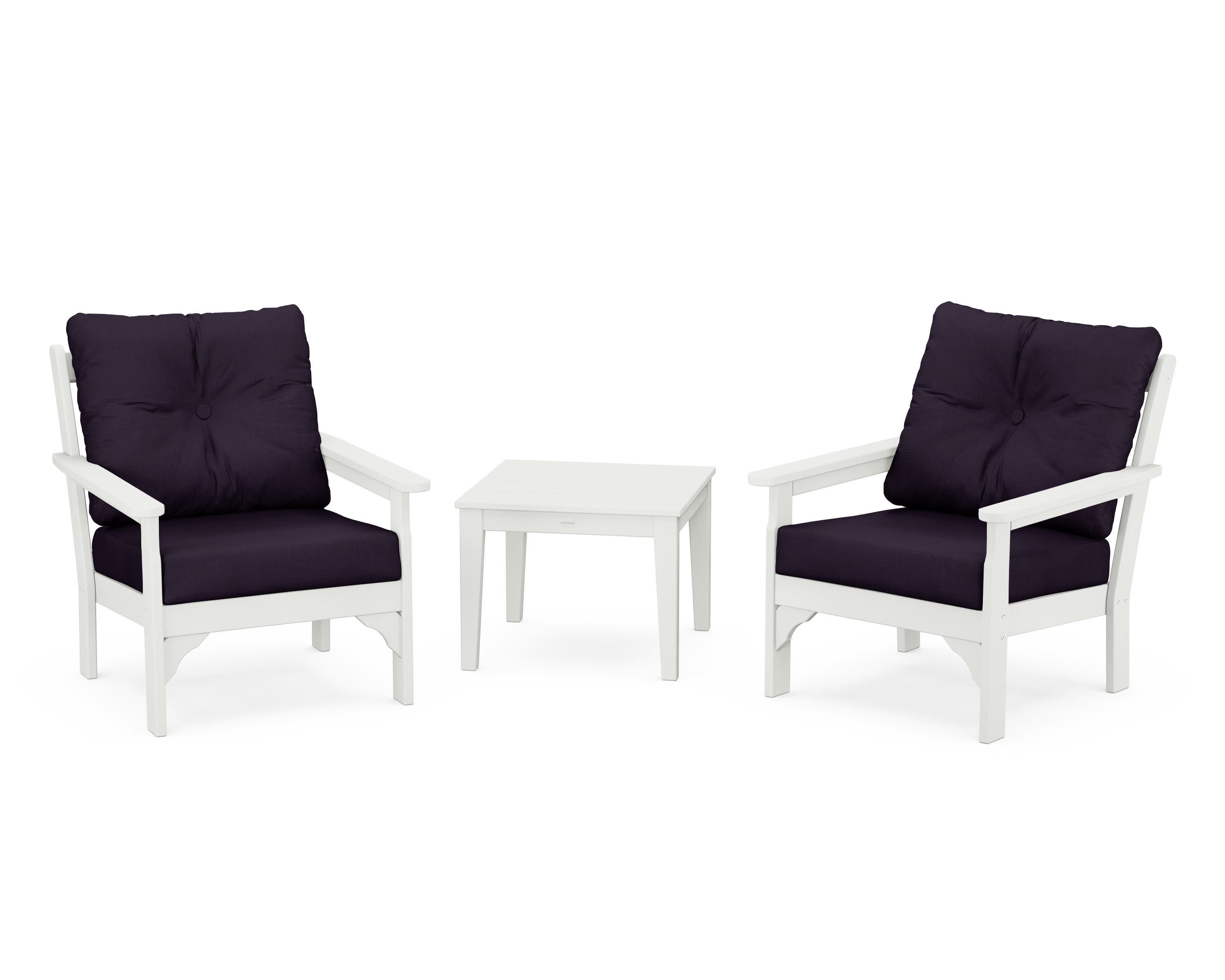 Vineyard 3-Piece Deep Seating Set in Vintage White / Navy Linen