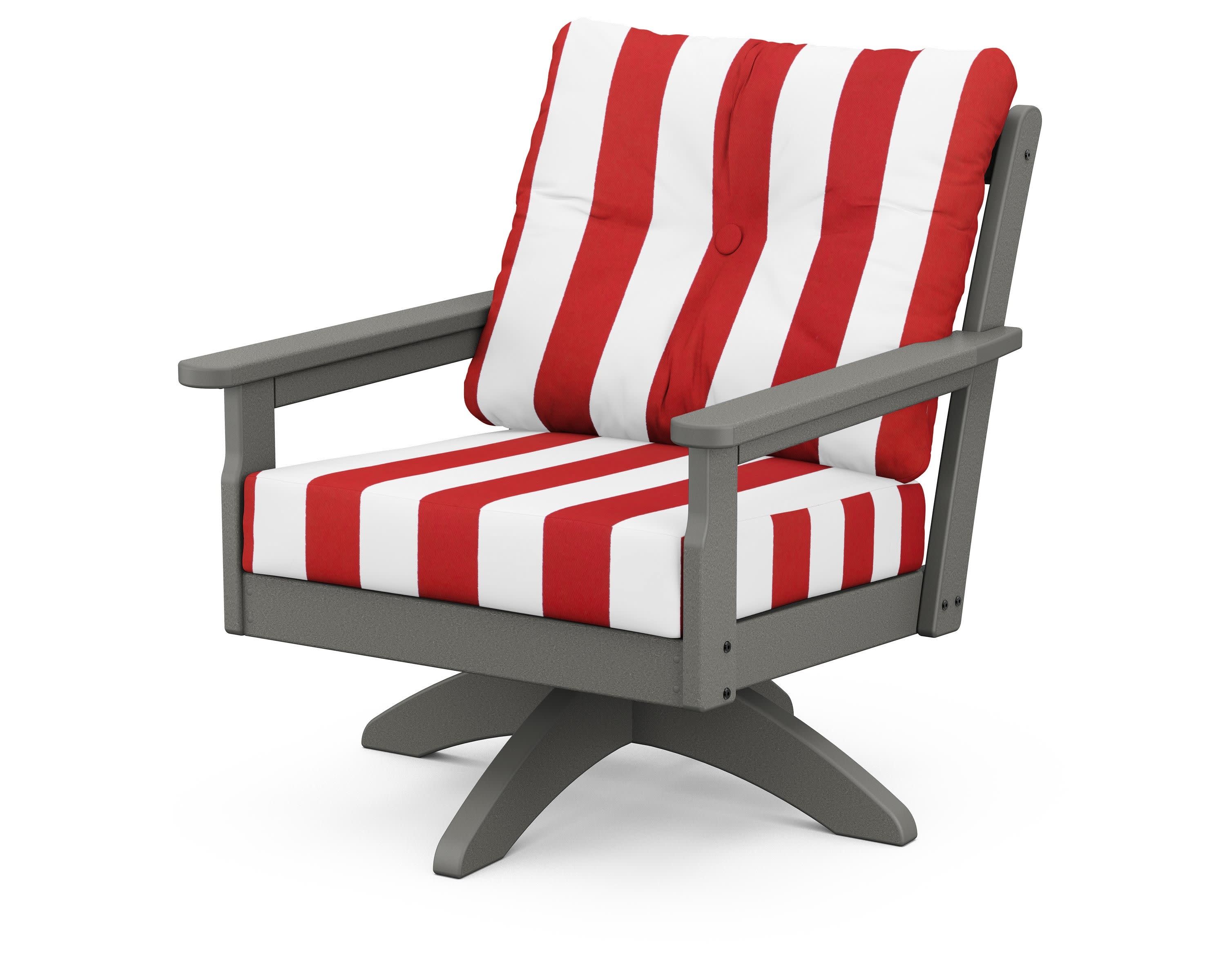 Vineyard Deep Seating Swivel Chair in Slate Grey / Cabana Stripe Crimson