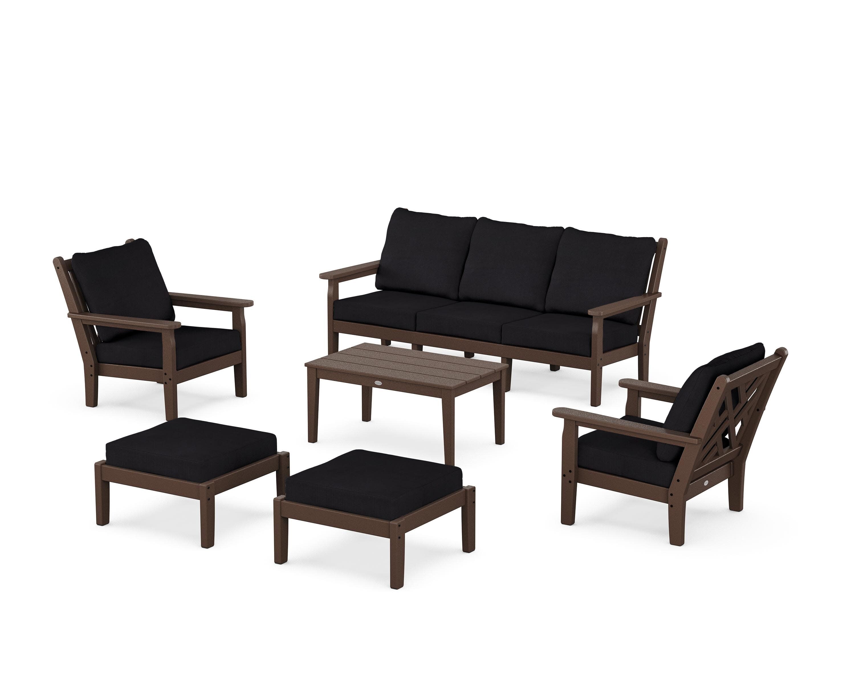 Chippendale 6-Piece Lounge Sofa Set in Mahogany / Midnight Linen