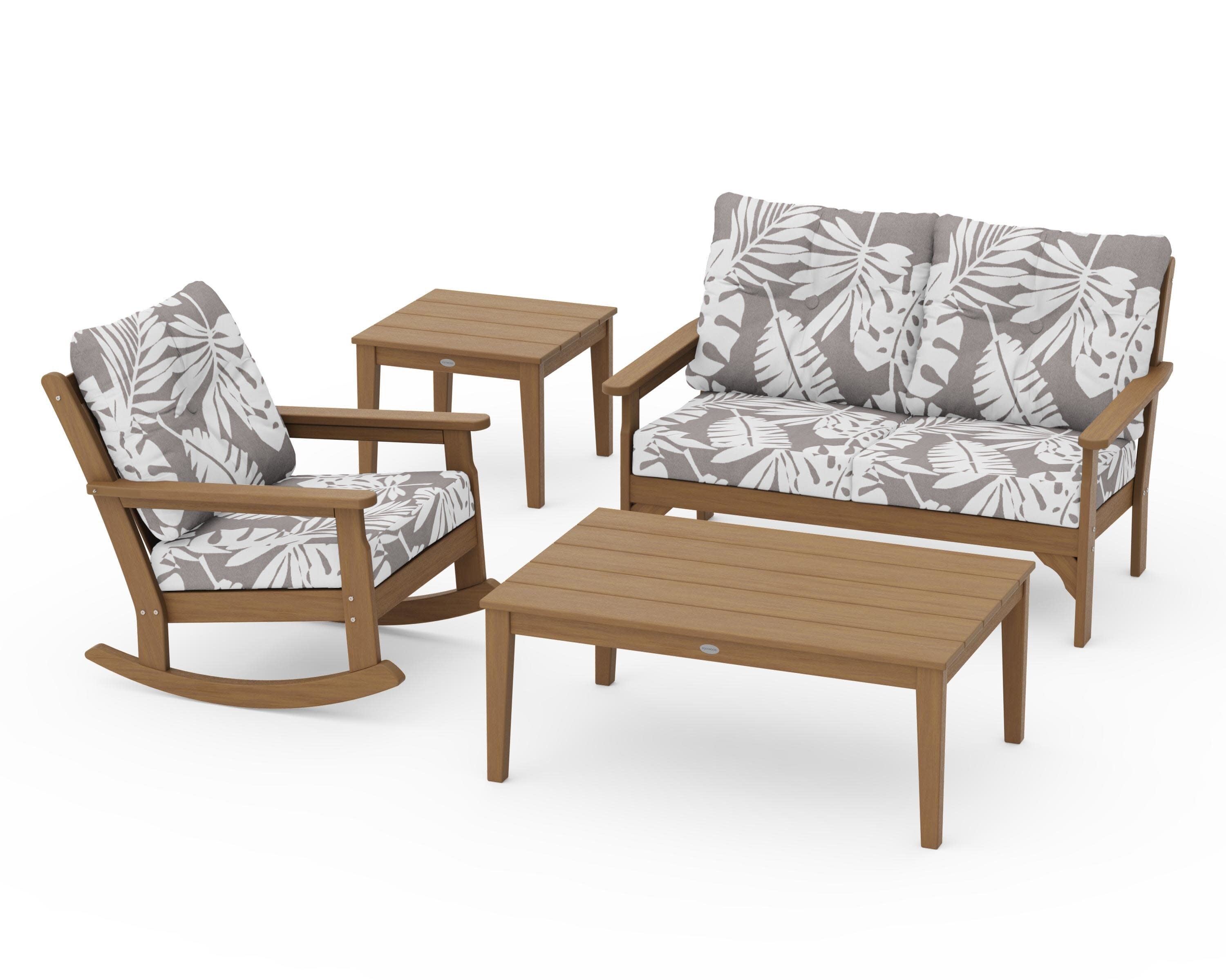 Vineyard 4-Piece Deep Seating Rocker Set in Natural / Leaf Grey Mist