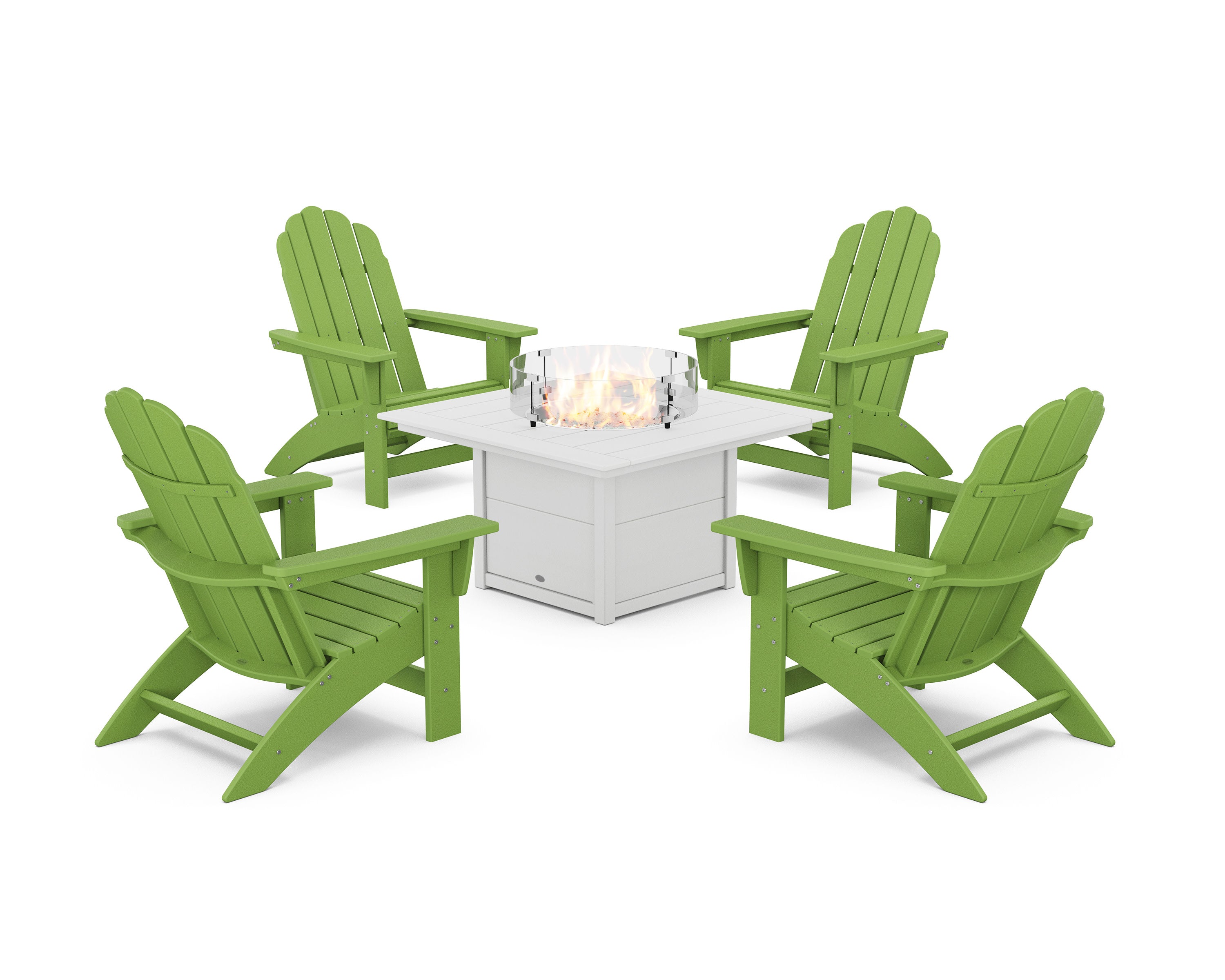 5-Piece Vineyard Grand Adirondack Conversation Set with Fire Pit Table in Lime / White