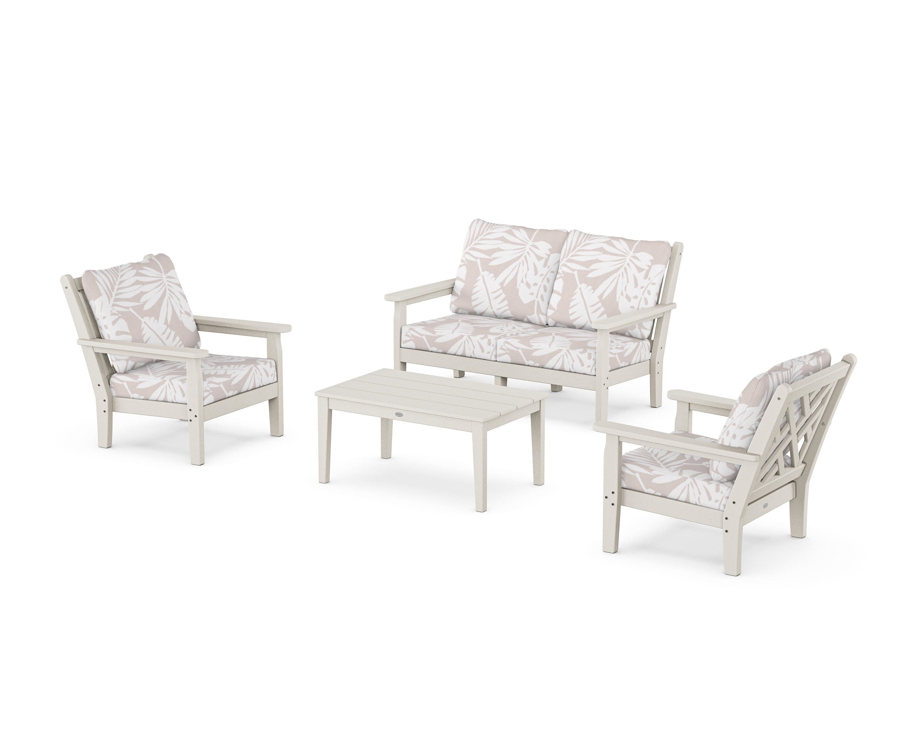 Chippendale 4-Piece Deep Seating Set with Loveseat in Sand / Leaf Dune Burlap