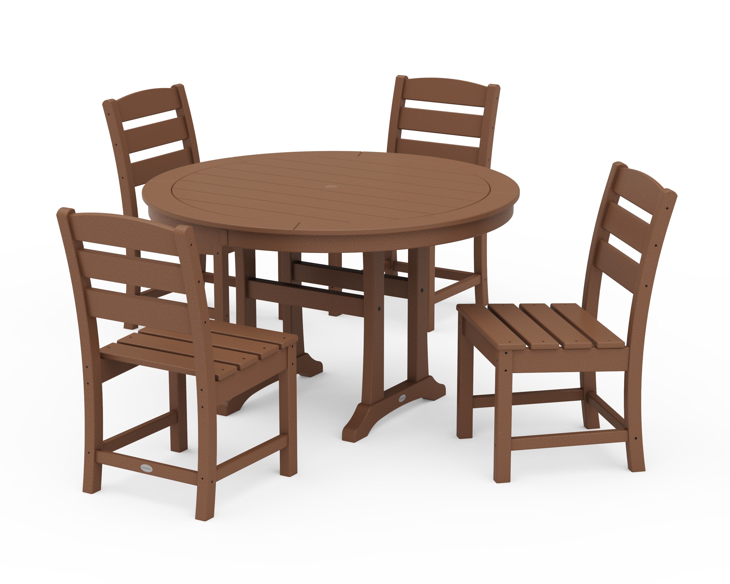 Lakeside Side Chair 5-Piece Round Dining Set With Trestle Legs in Teak