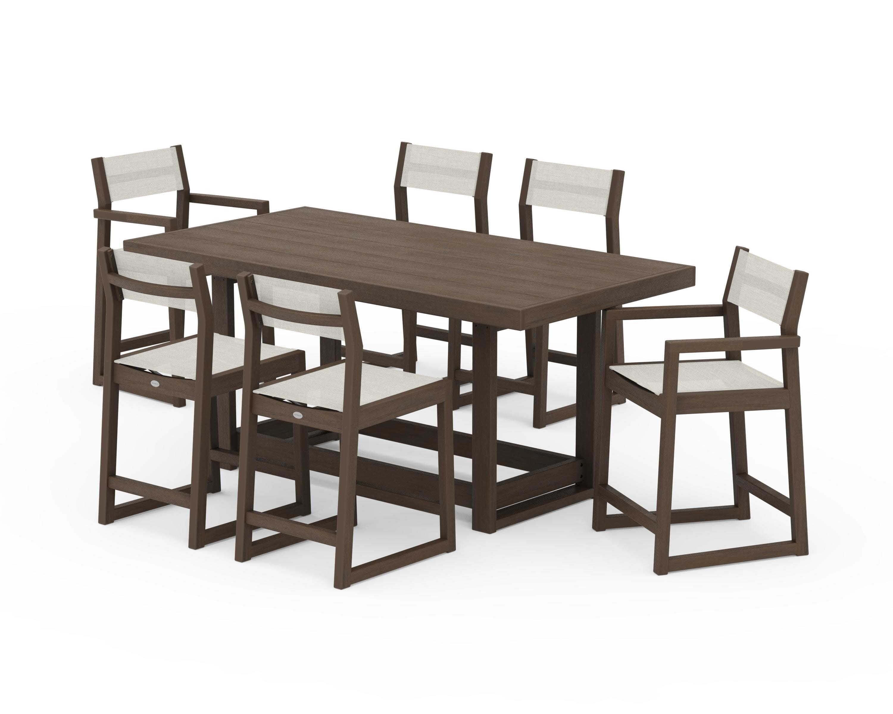 EDGE Sling 7-Piece Counter Table Set in Kona / Parchment Sling