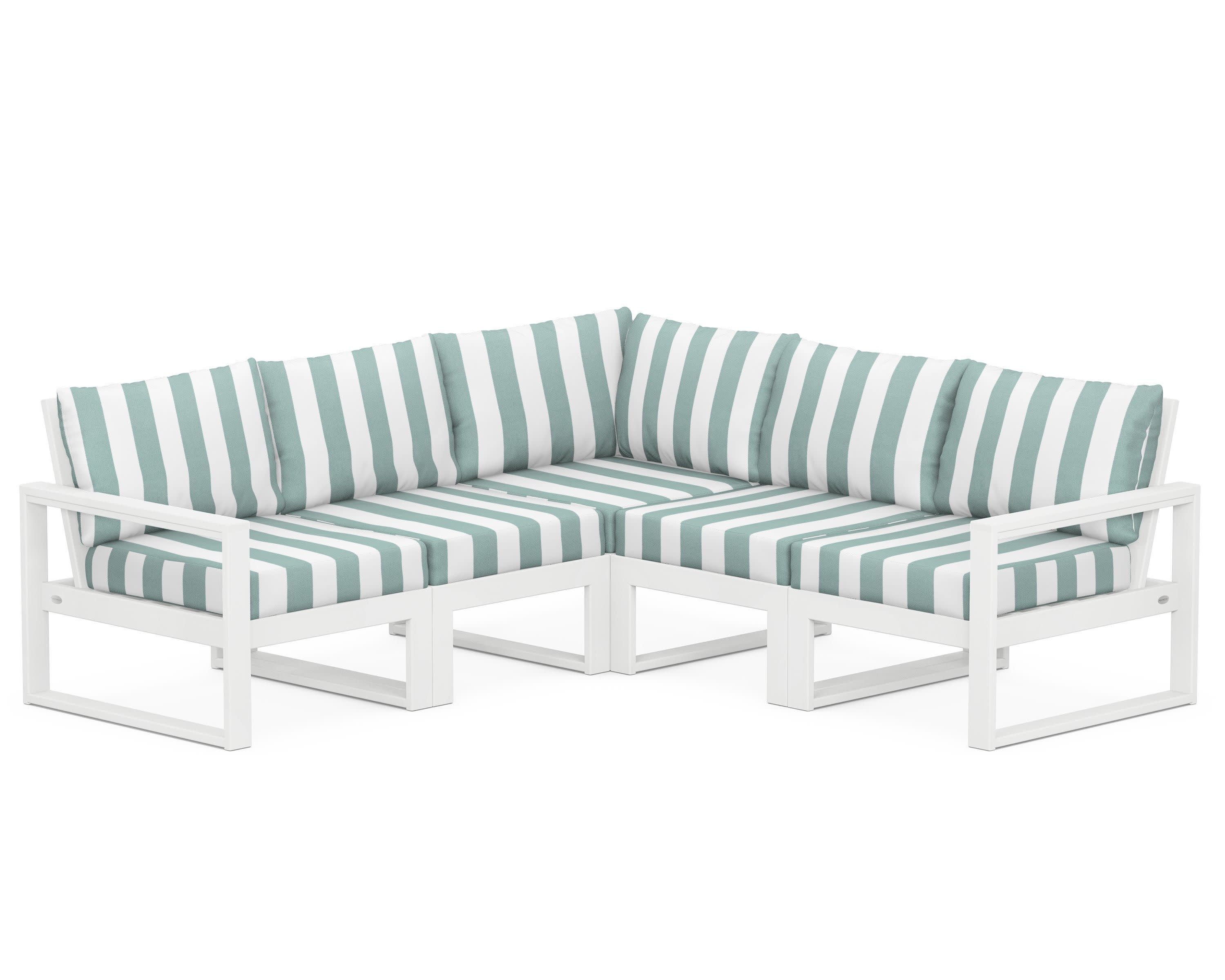 EDGE 5-Piece Modular Deep Seating Set in White / Cabana Stripe Glacier Spa