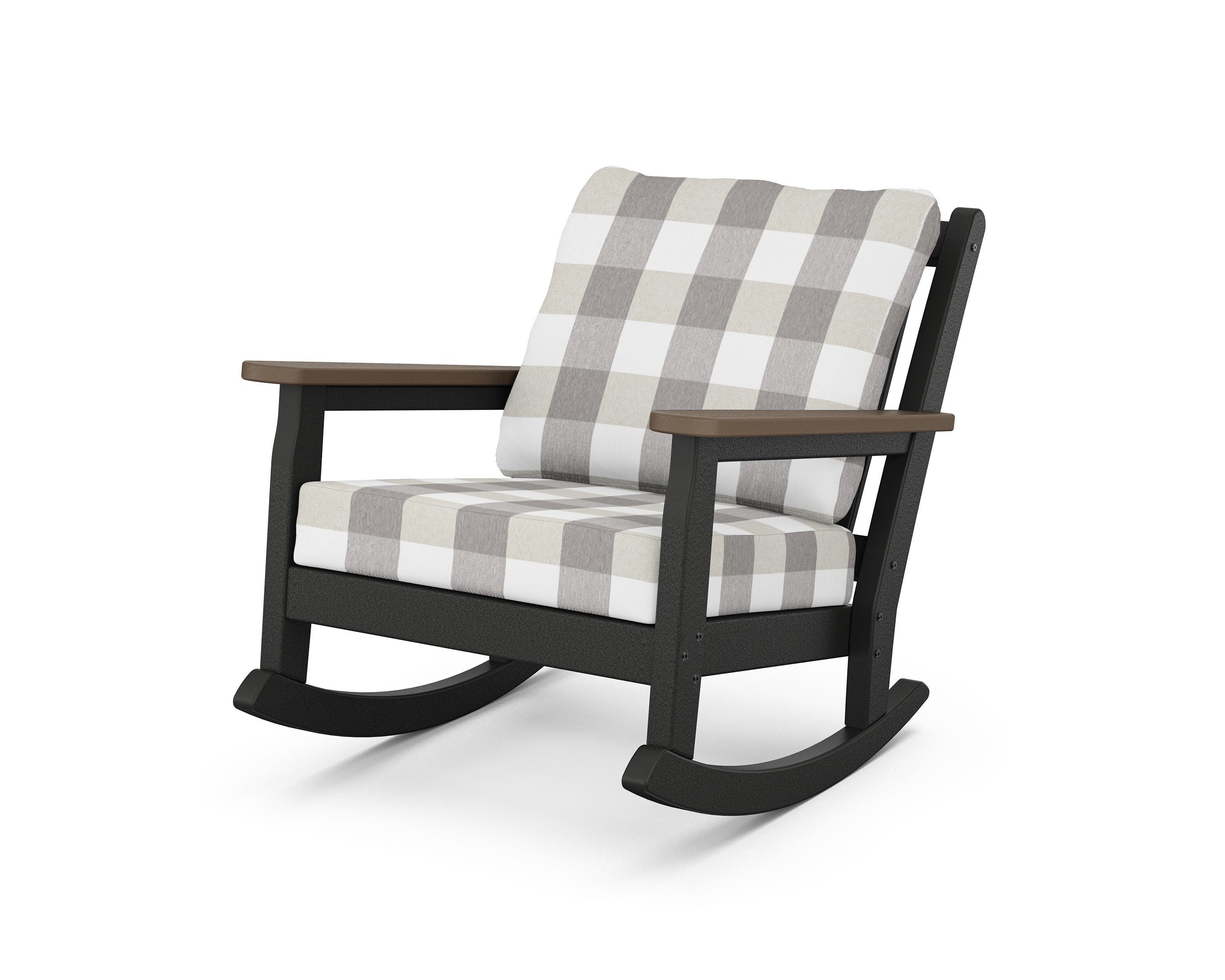 Chippendale Deep Seating Rocking Chair in Black / Kona / Buffalo Plaid Grey Mist