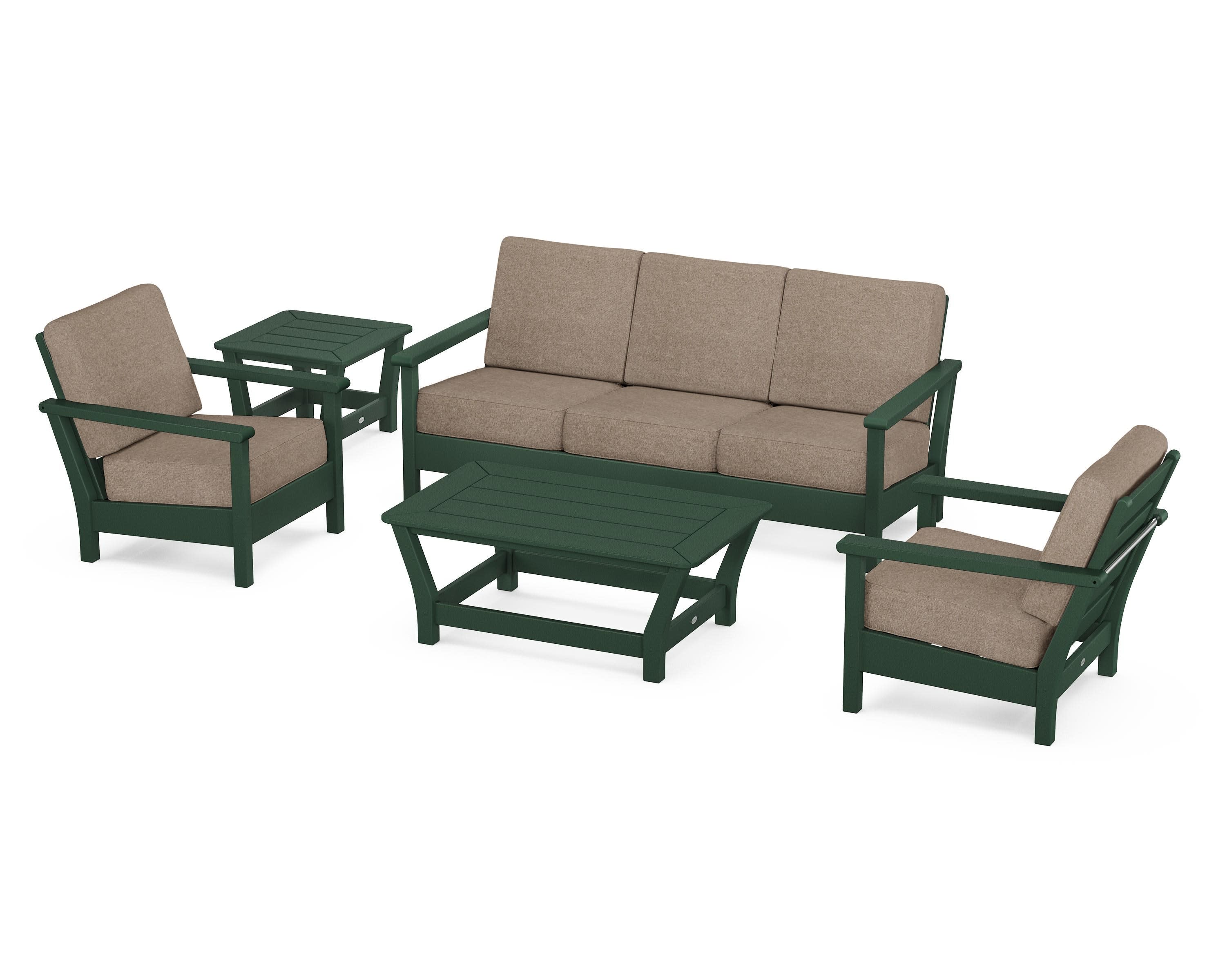 Harbour 5-Piece Deep Seating Set in Green / Spiced Burlap