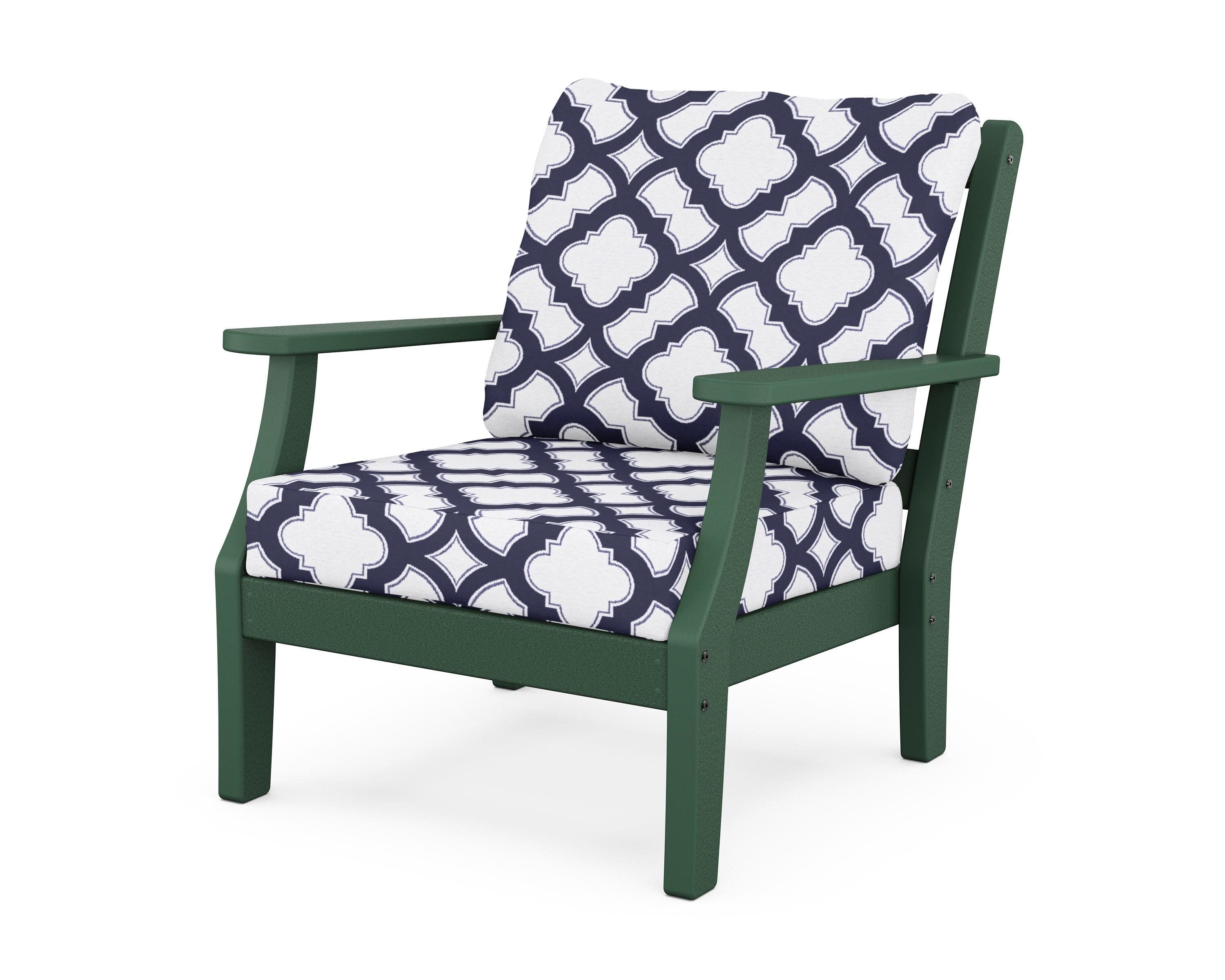 Chinoiserie Deep Seating Chair in Green / Trellis Navy