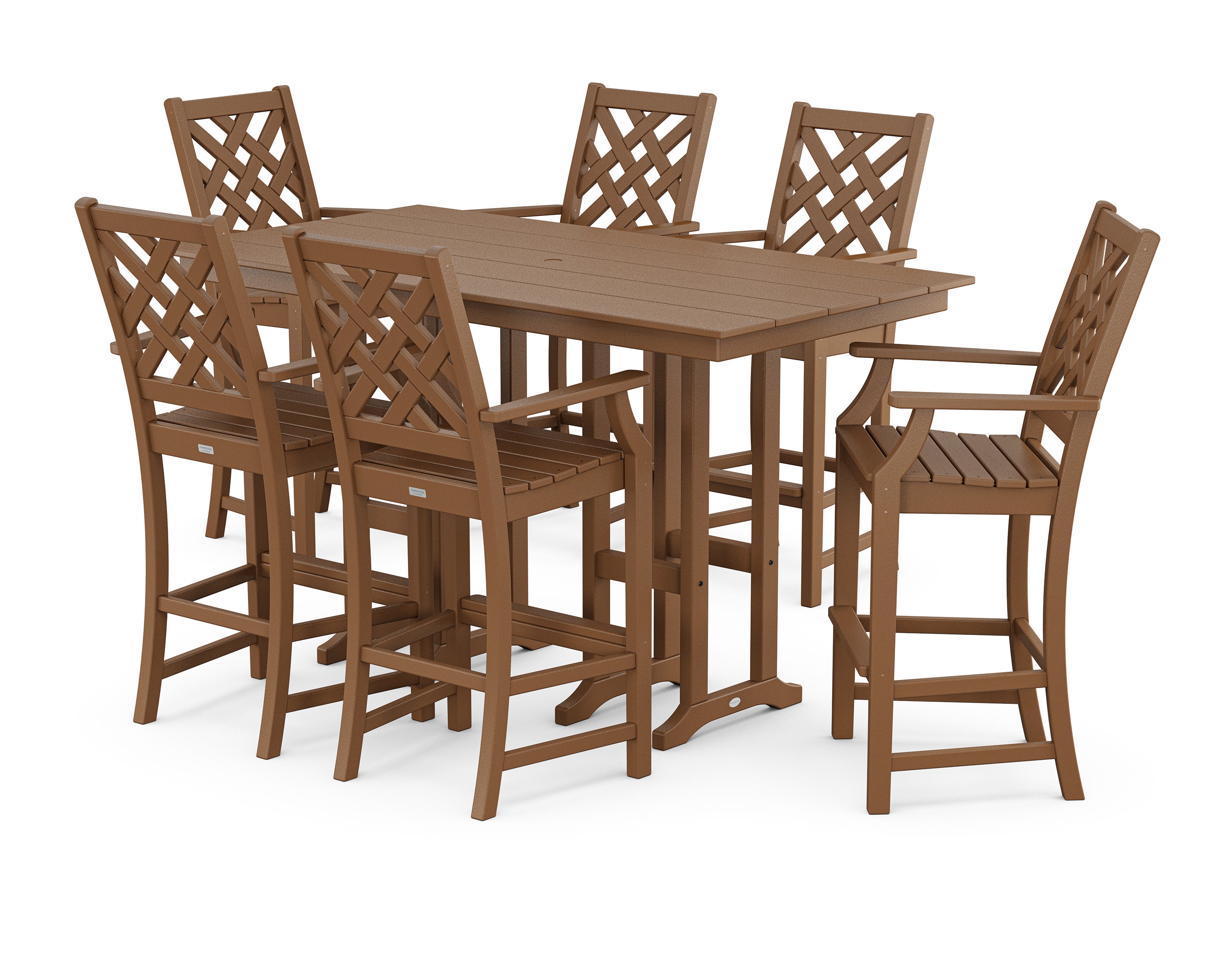 Wovendale Arm Chair 7-Piece Farmhouse Bar Set in Teak