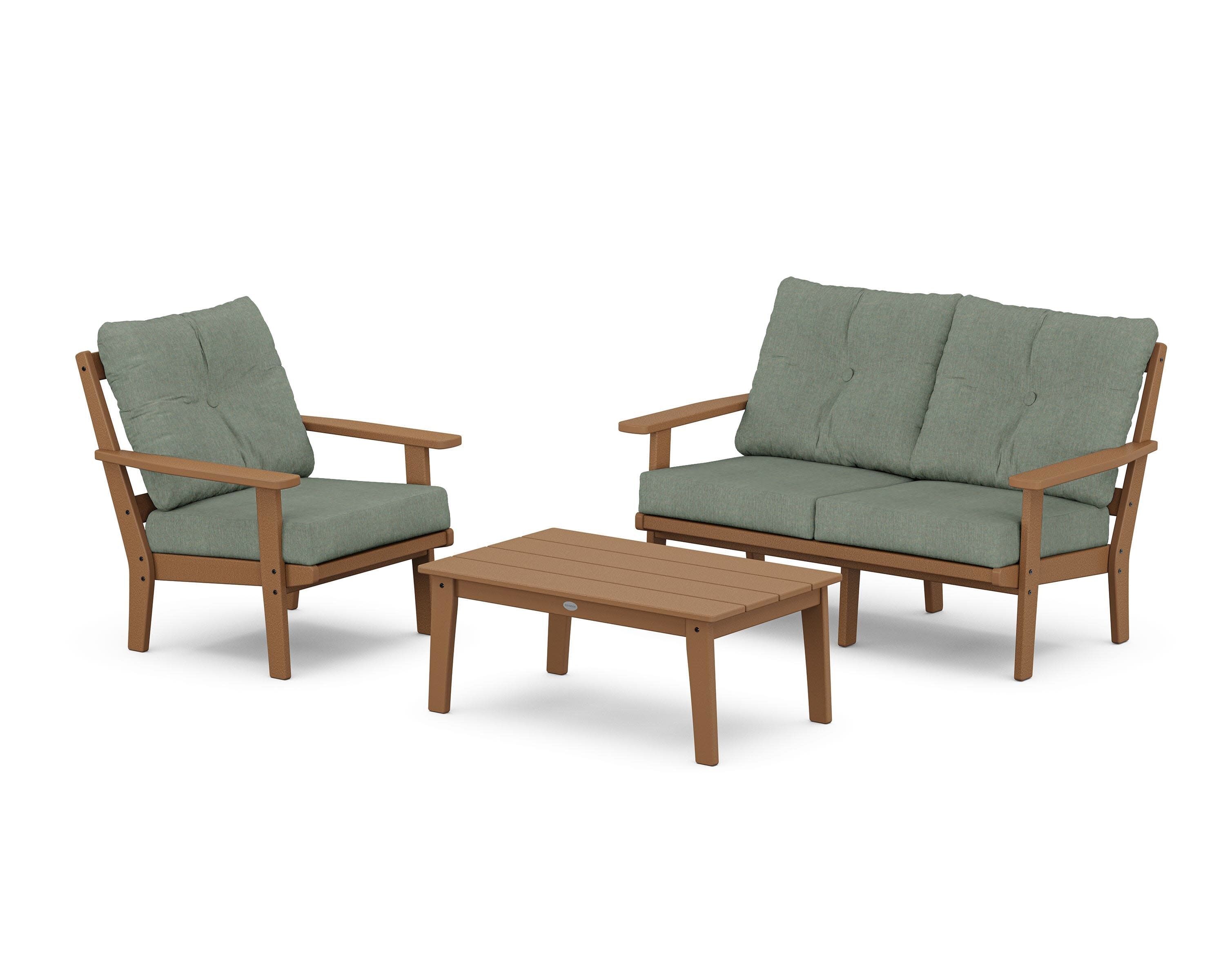 Oxford 3-Piece Deep Seating Set with Loveseat in Teak / Cast Sage