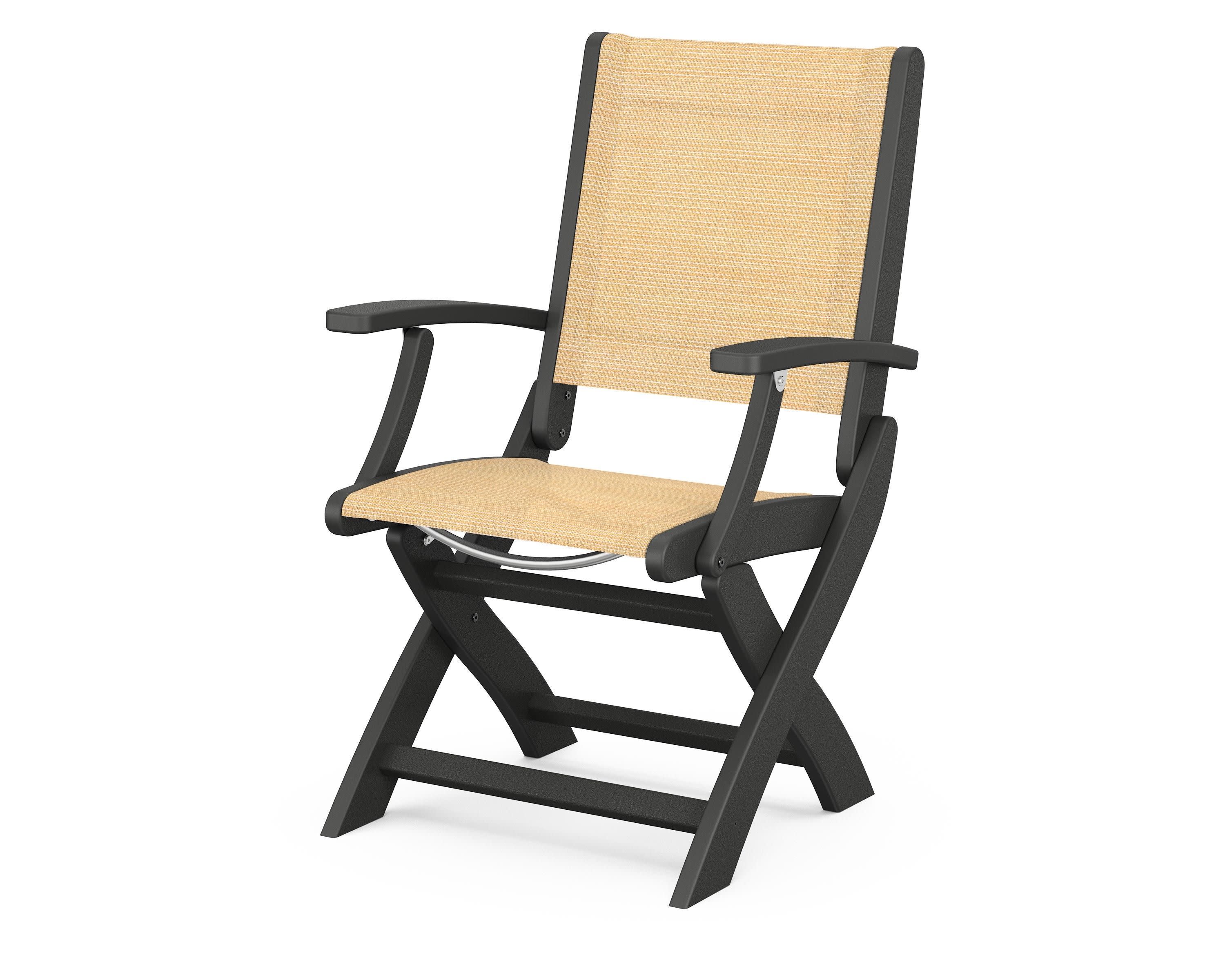 Coastal Folding Chair in Black / Dupioni Apricot Sling