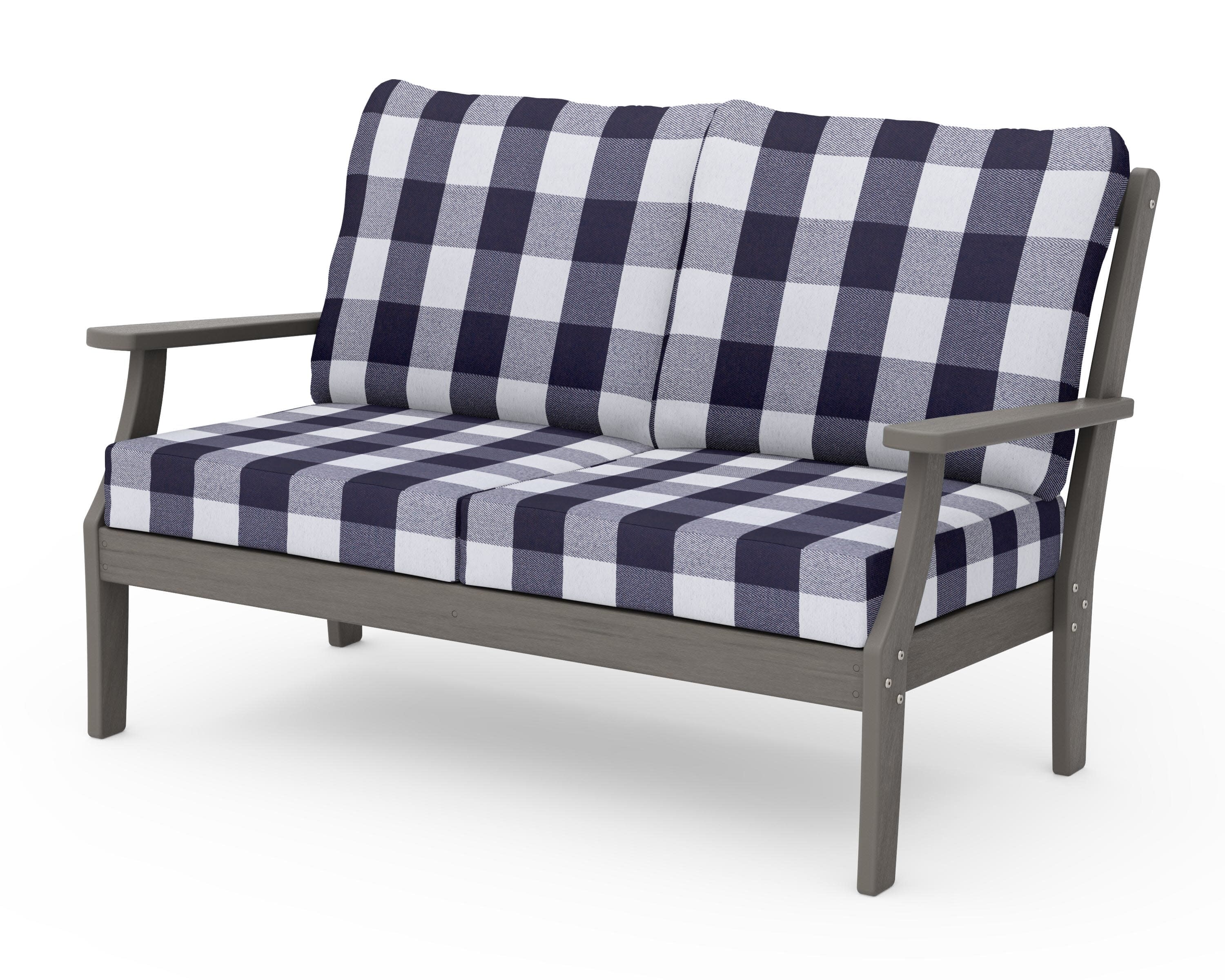 Braxton Deep Seating Loveseat in Driftwood / Buffalo Plaid Navy
