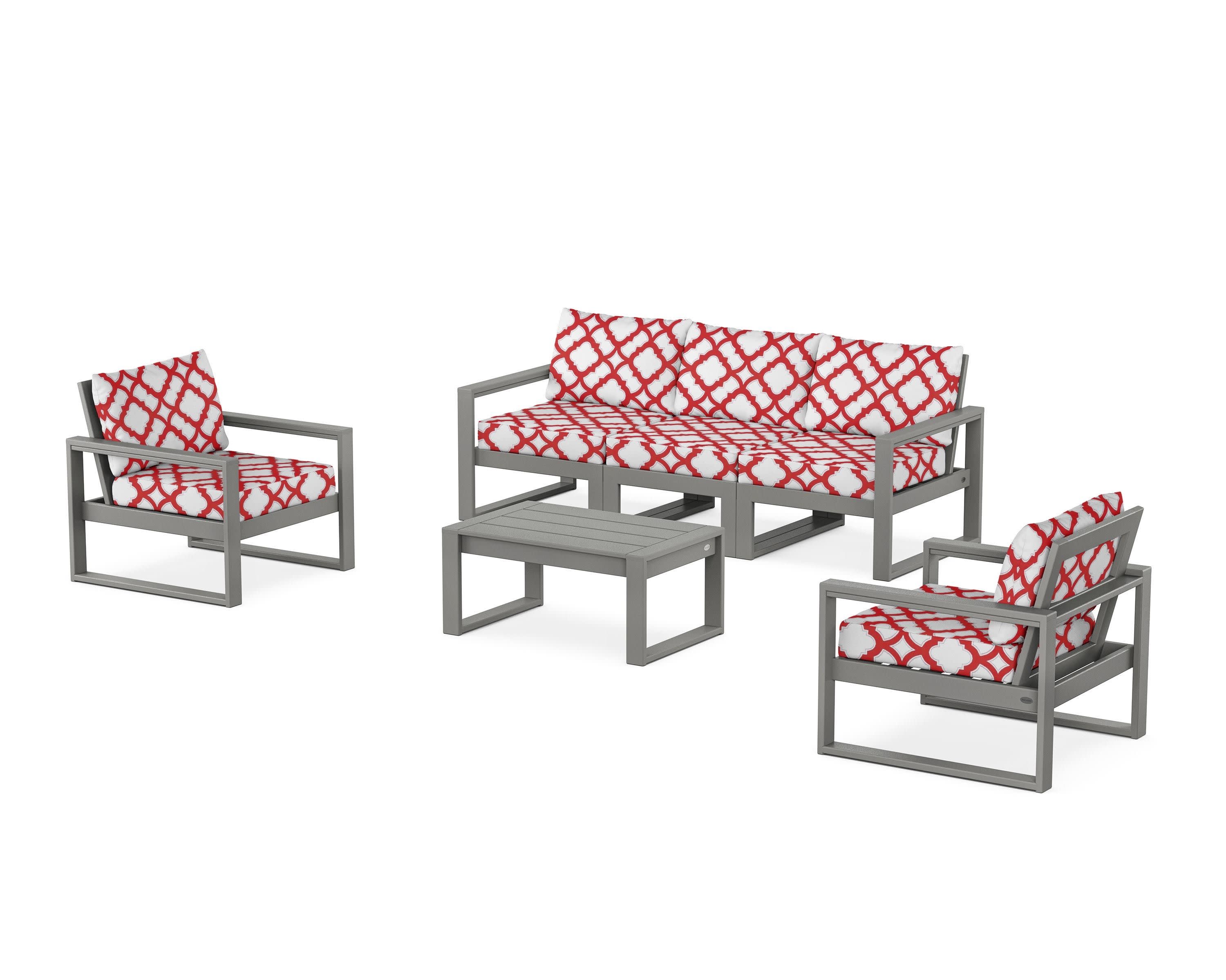 EDGE Sectional 4-Piece Deep Seating Set with Sofa in Slate Grey / Trellis Crimson