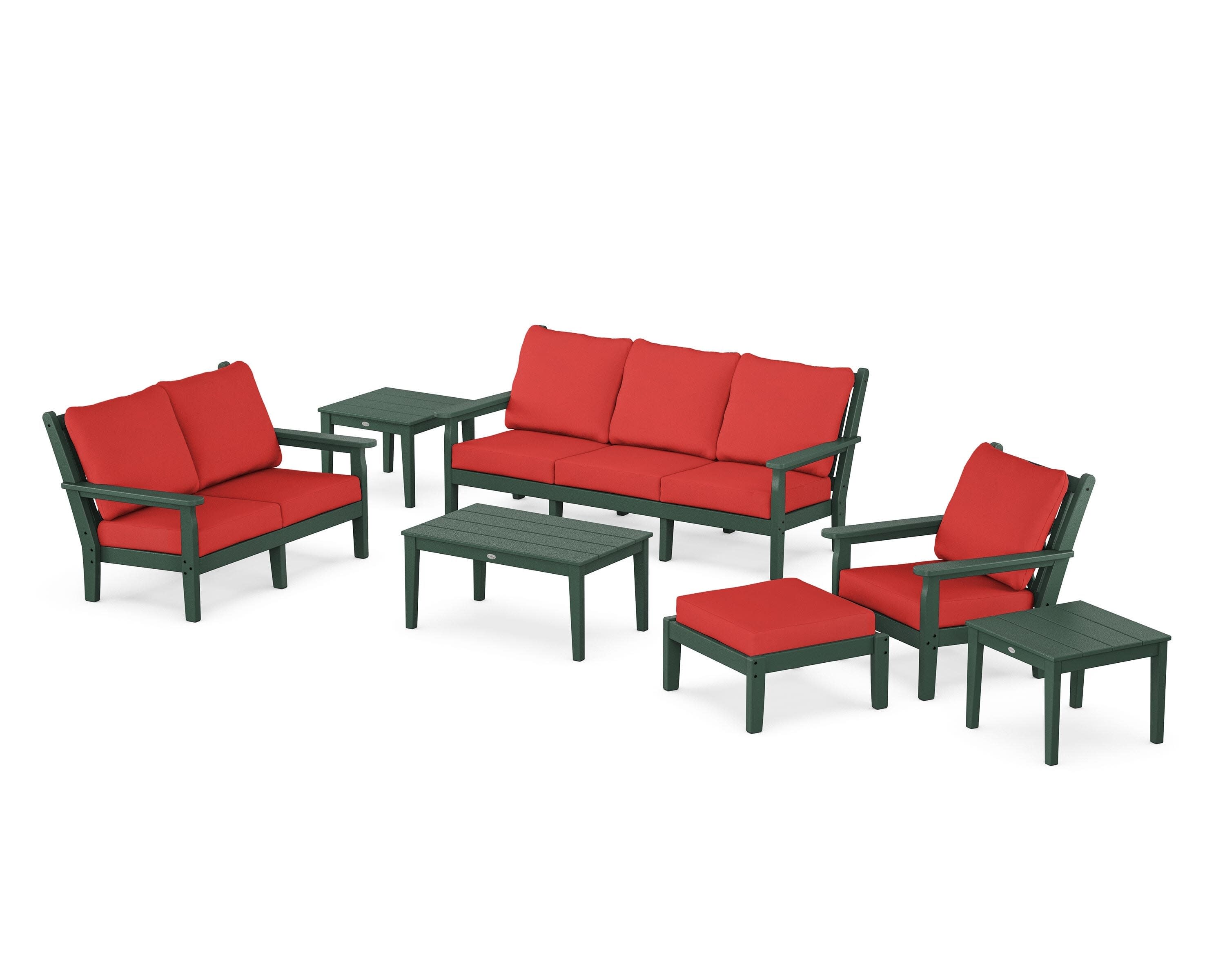 Chippendale 7-Piece Deep Seating Set in Green / Crimson Linen