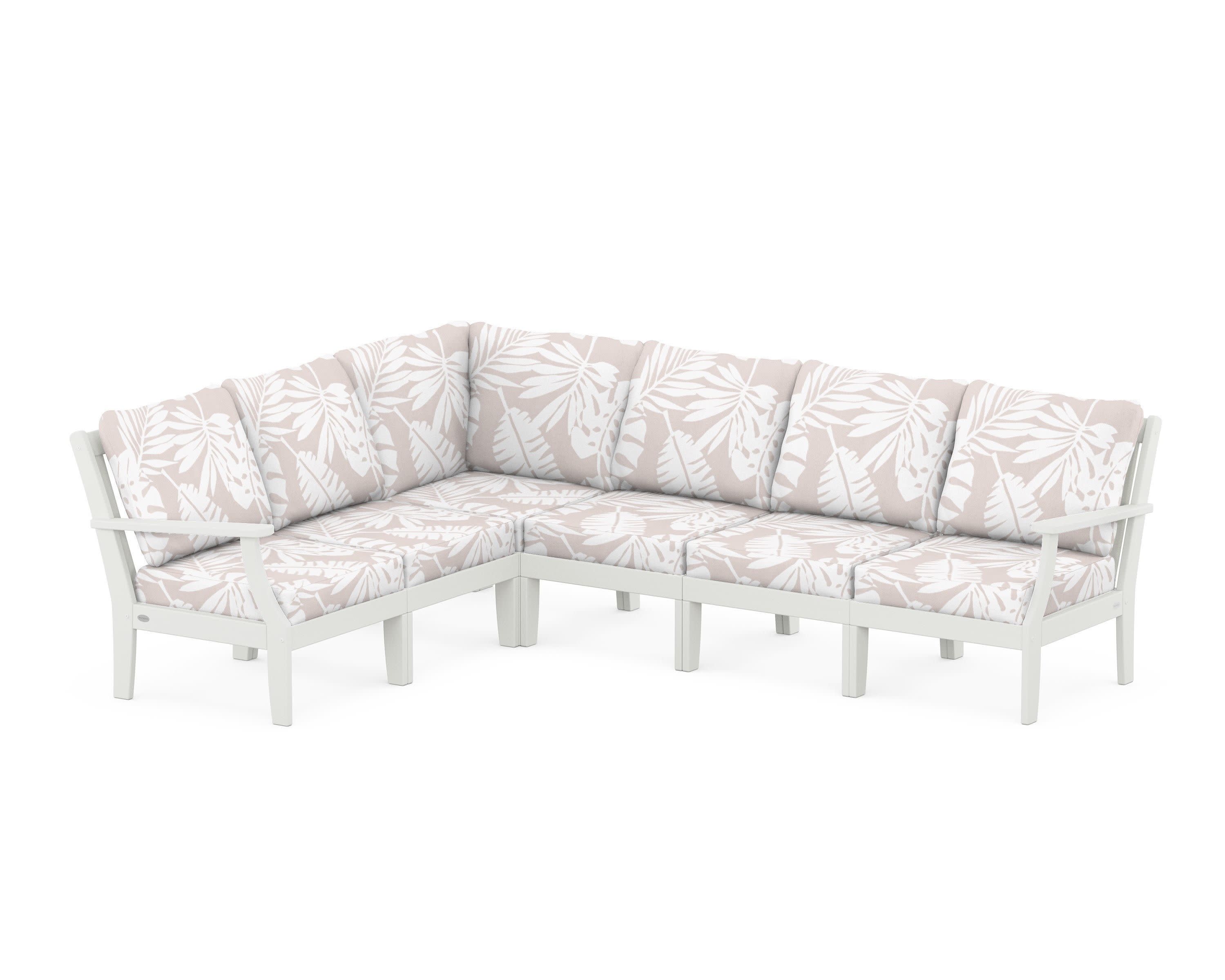 Braxton Modular 6-Piece Deep Seating Set in Vintage White / Leaf Dune Burlap