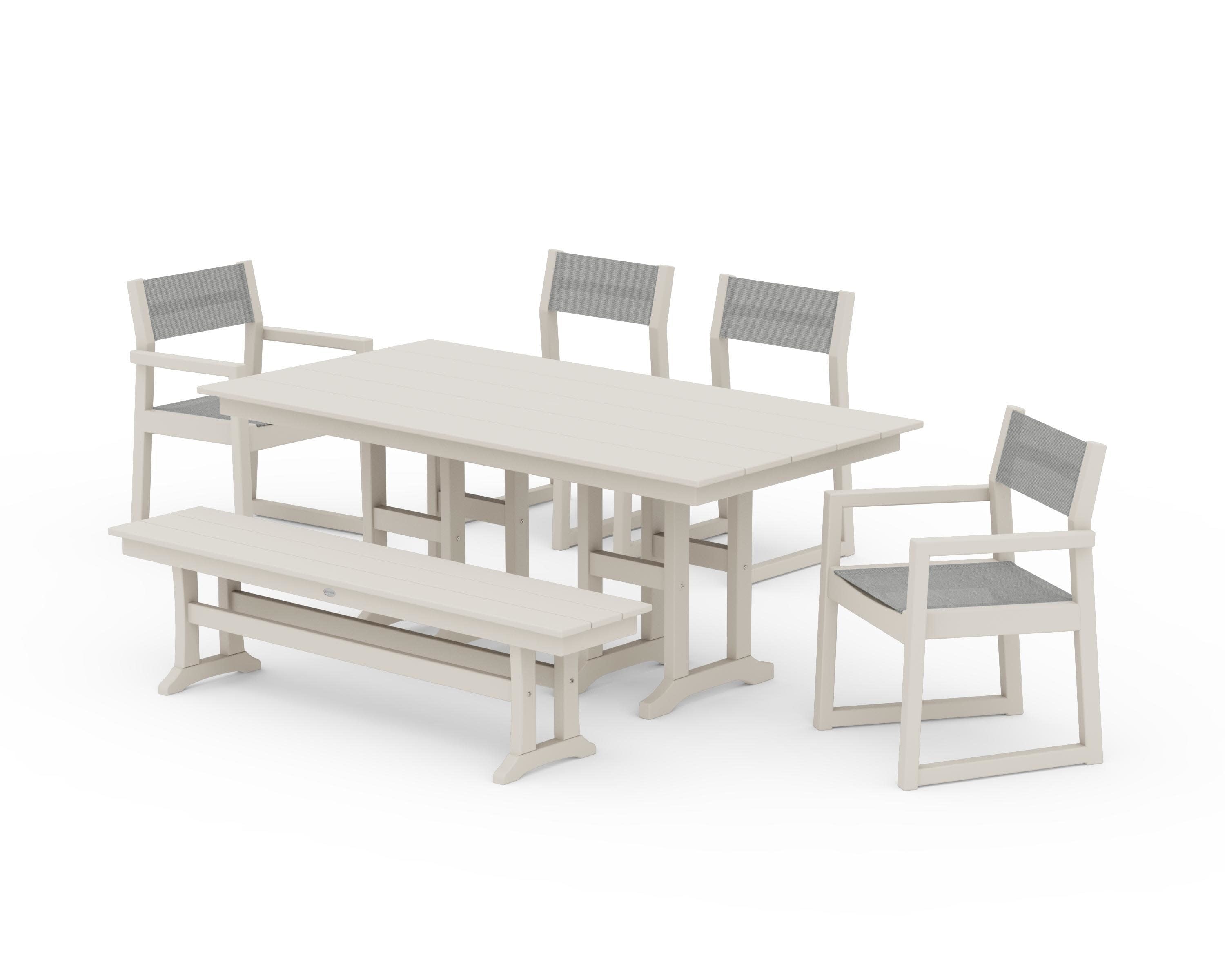 EDGE Sling 6-Piece Farmhouse Dining Set in Sand / Metallic Sling