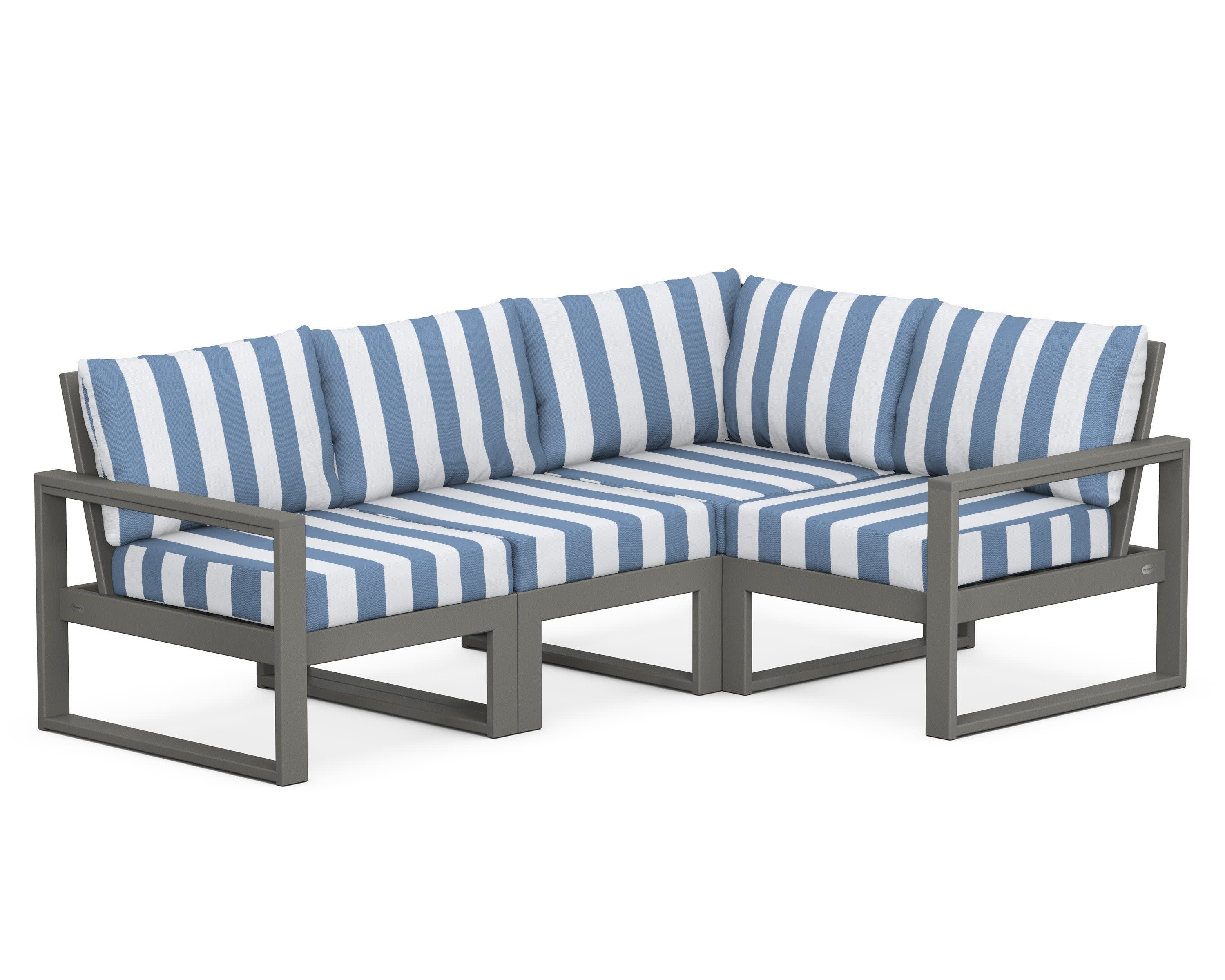 EDGE 4-Piece Modular Deep Seating Set in Slate Grey / Cabana Stripe Sky Blue