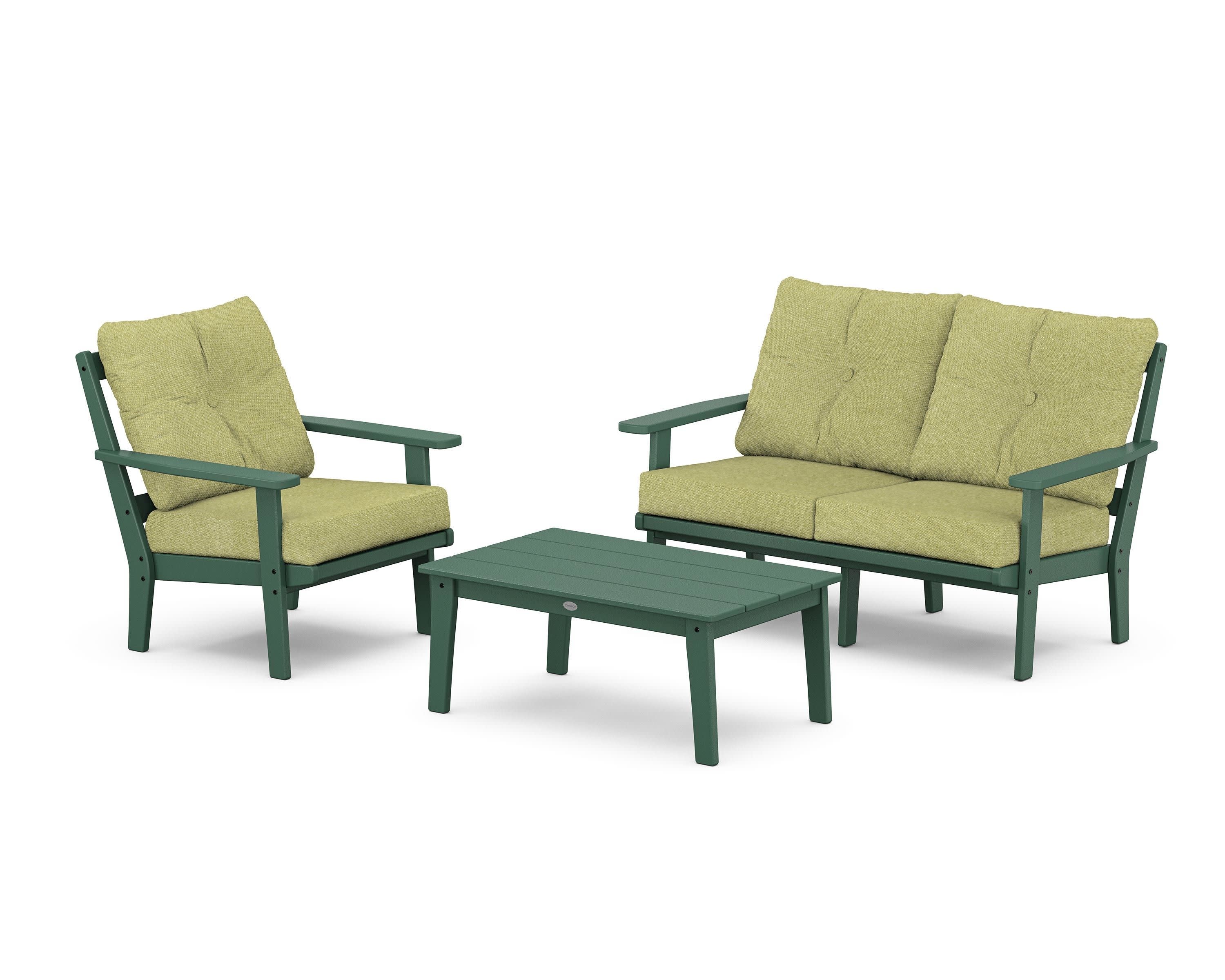 Oxford 3-Piece Deep Seating Set with Loveseat in Green / Chartreuse Boucle
