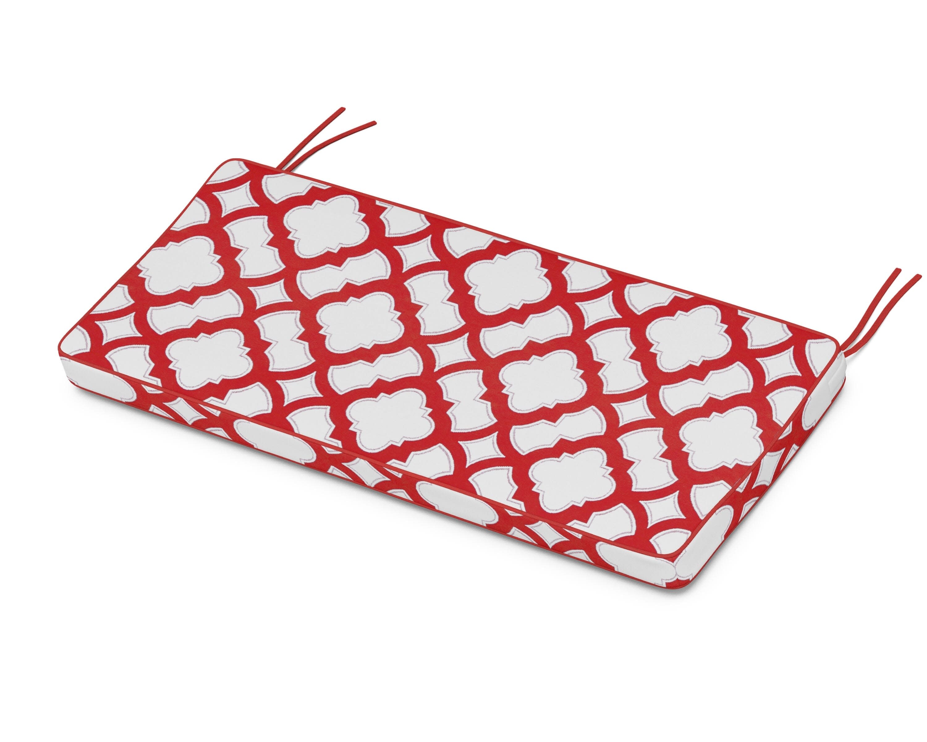 Chinoiserie Bench Seat Cushion in Trellis Crimson