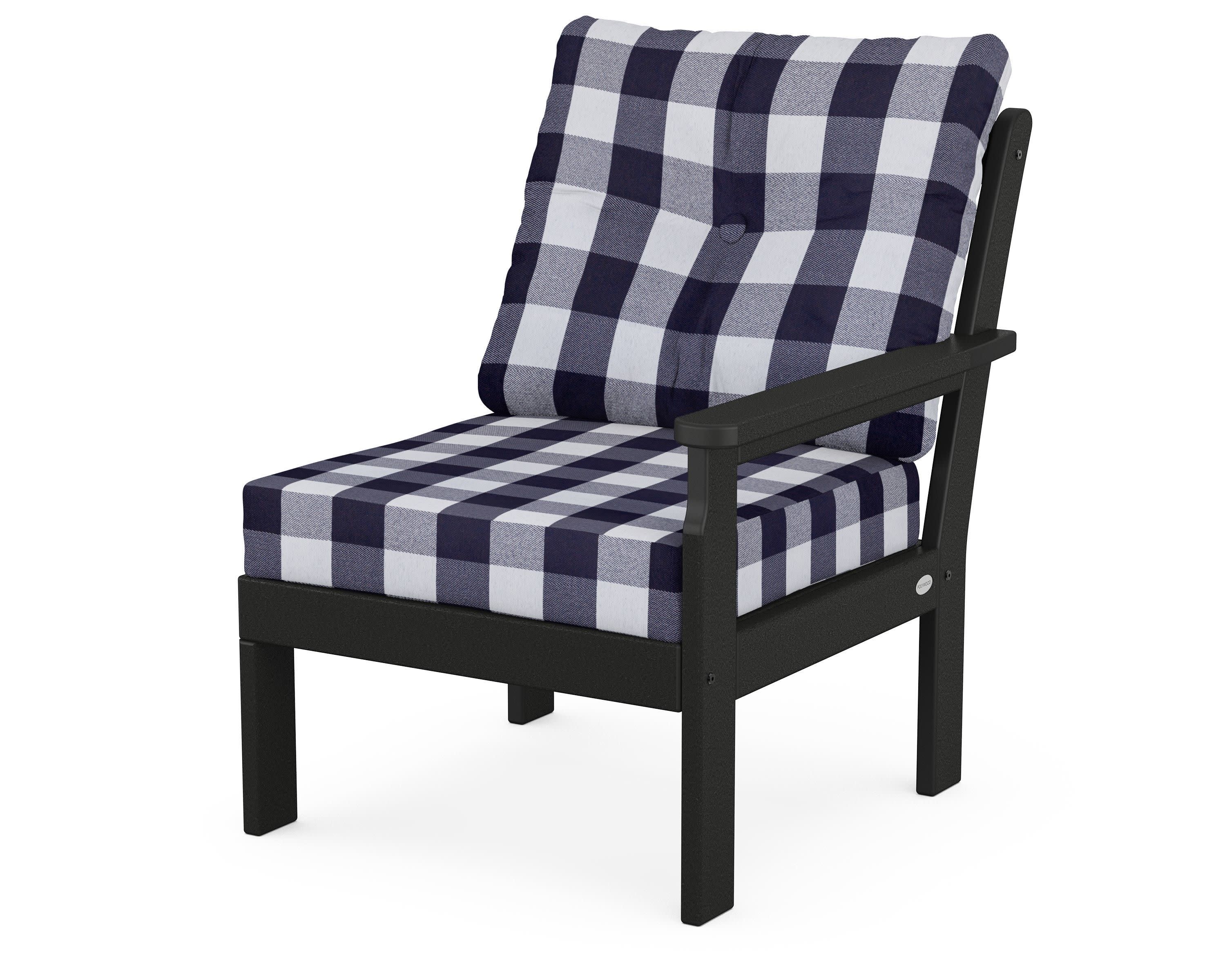 Vineyard Modular Right Arm Chair in Black / Buffalo Plaid Navy
