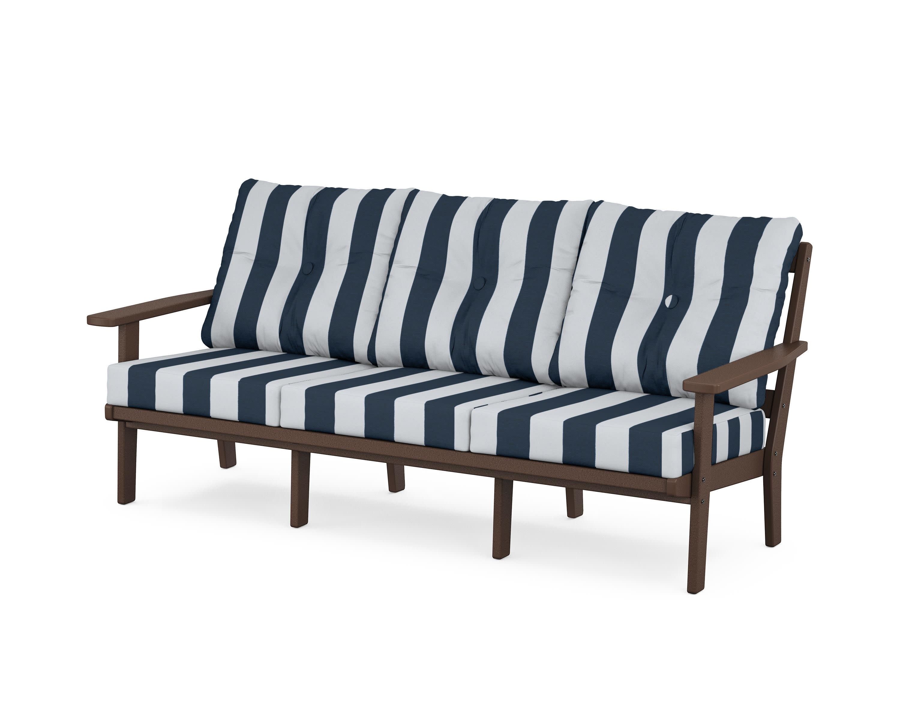 Oxford Deep Seating Sofa in Mahogany / Cabana Stripe Marine Indigo