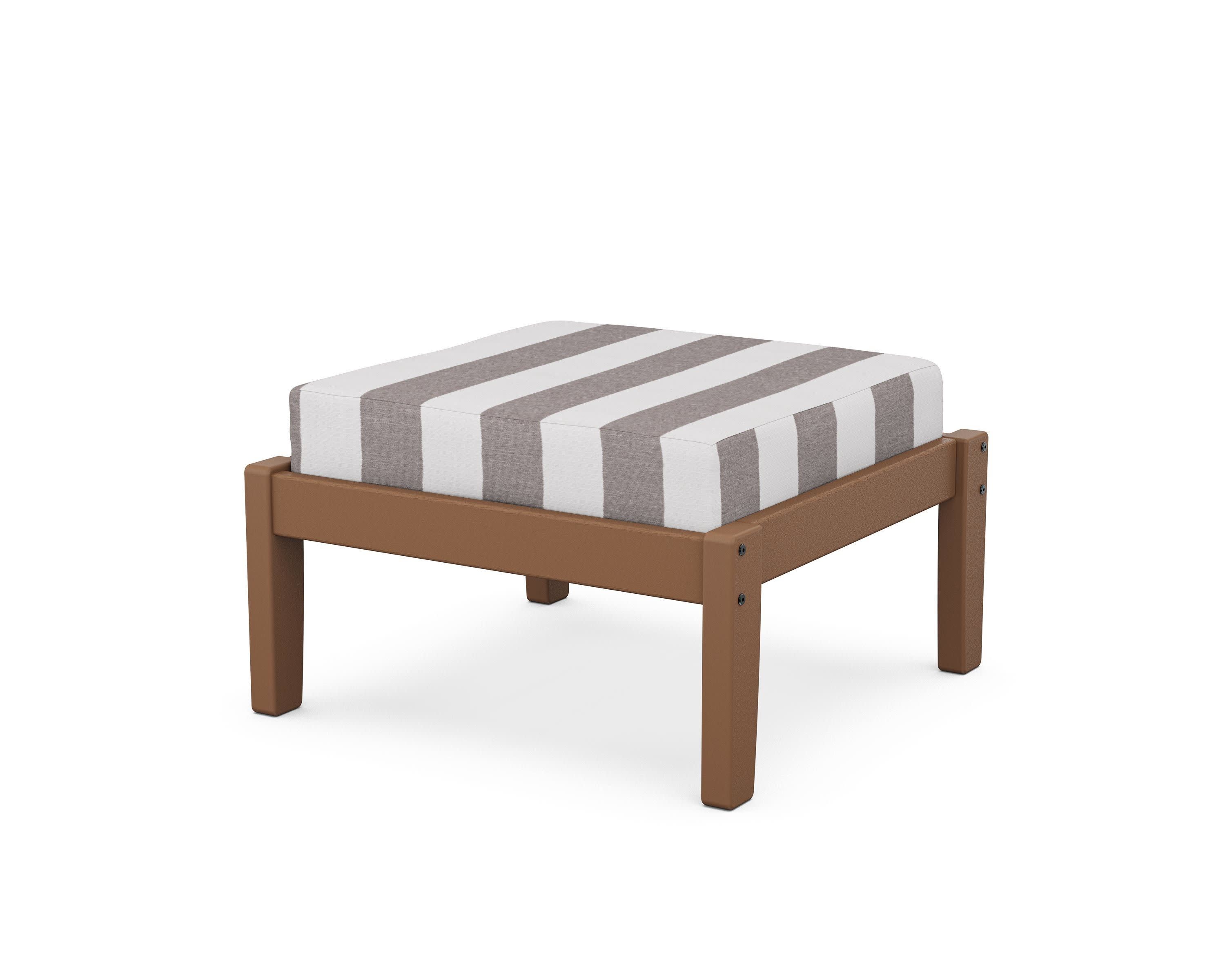 Deep Seating Ottoman in Teak / Cabana Stripe Grey Mist