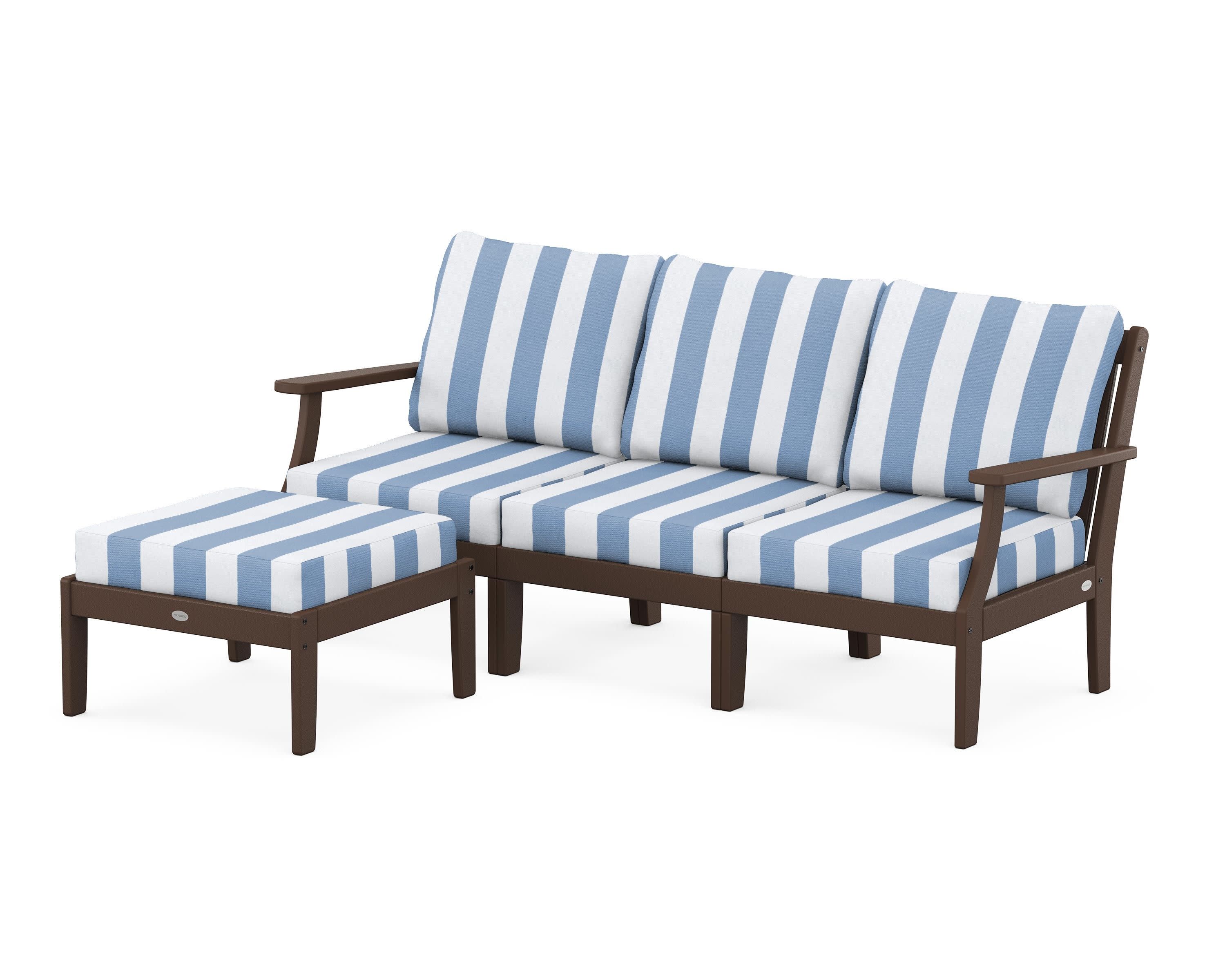 Braxton Modular 4-Piece Deep Seating Set with Ottoman in Mahogany / Cabana Stripe Sky Blue