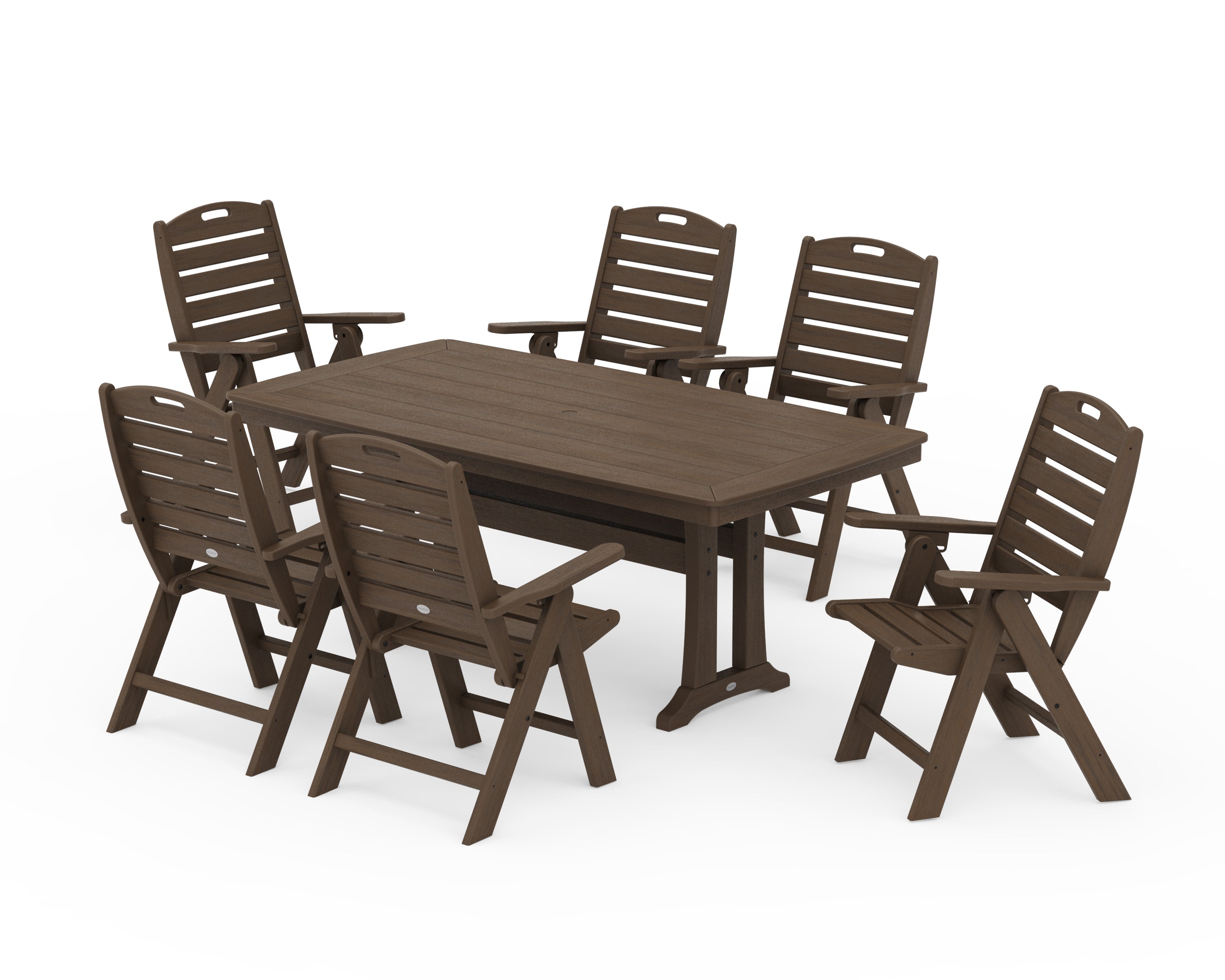 Nautical Folding Highback Chair 7-Piece Dining Set with Trestle Legs in Kona