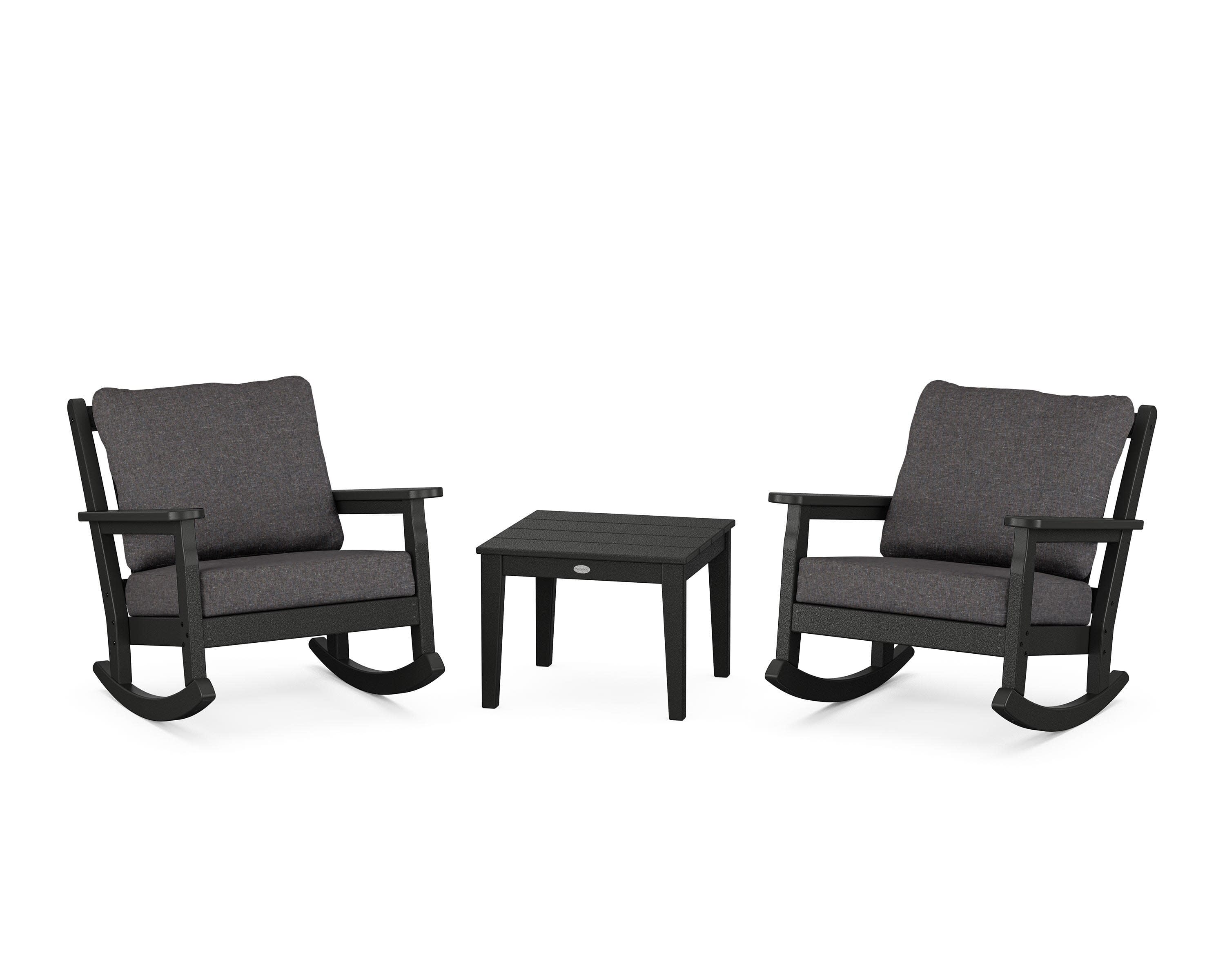 Chippendale 3-Piece Deep Seating Rocker Set in Black / Ash Charcoal