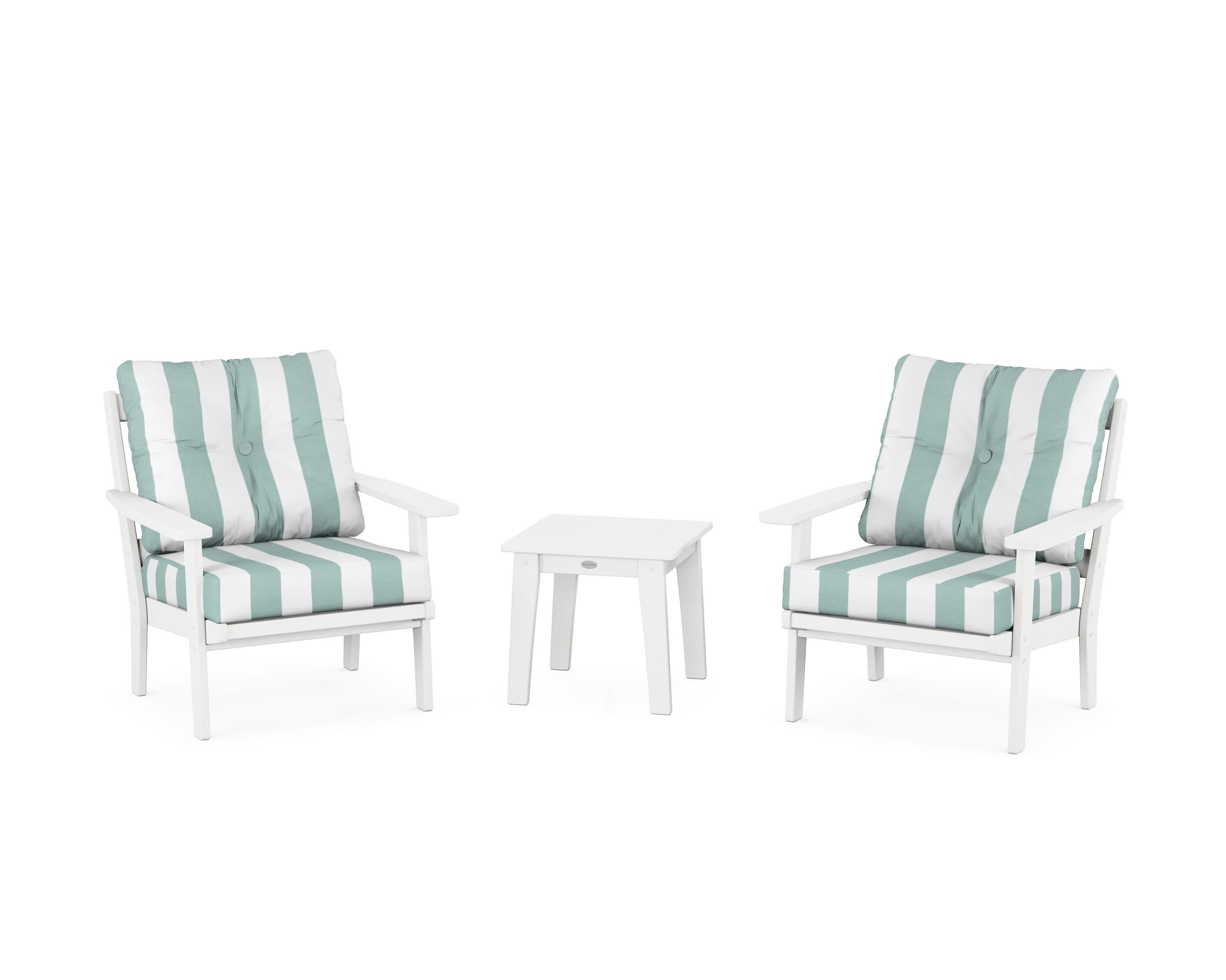Oxford 3-Piece Deep Seating Set in White / Cabana Stripe Glacier Spa