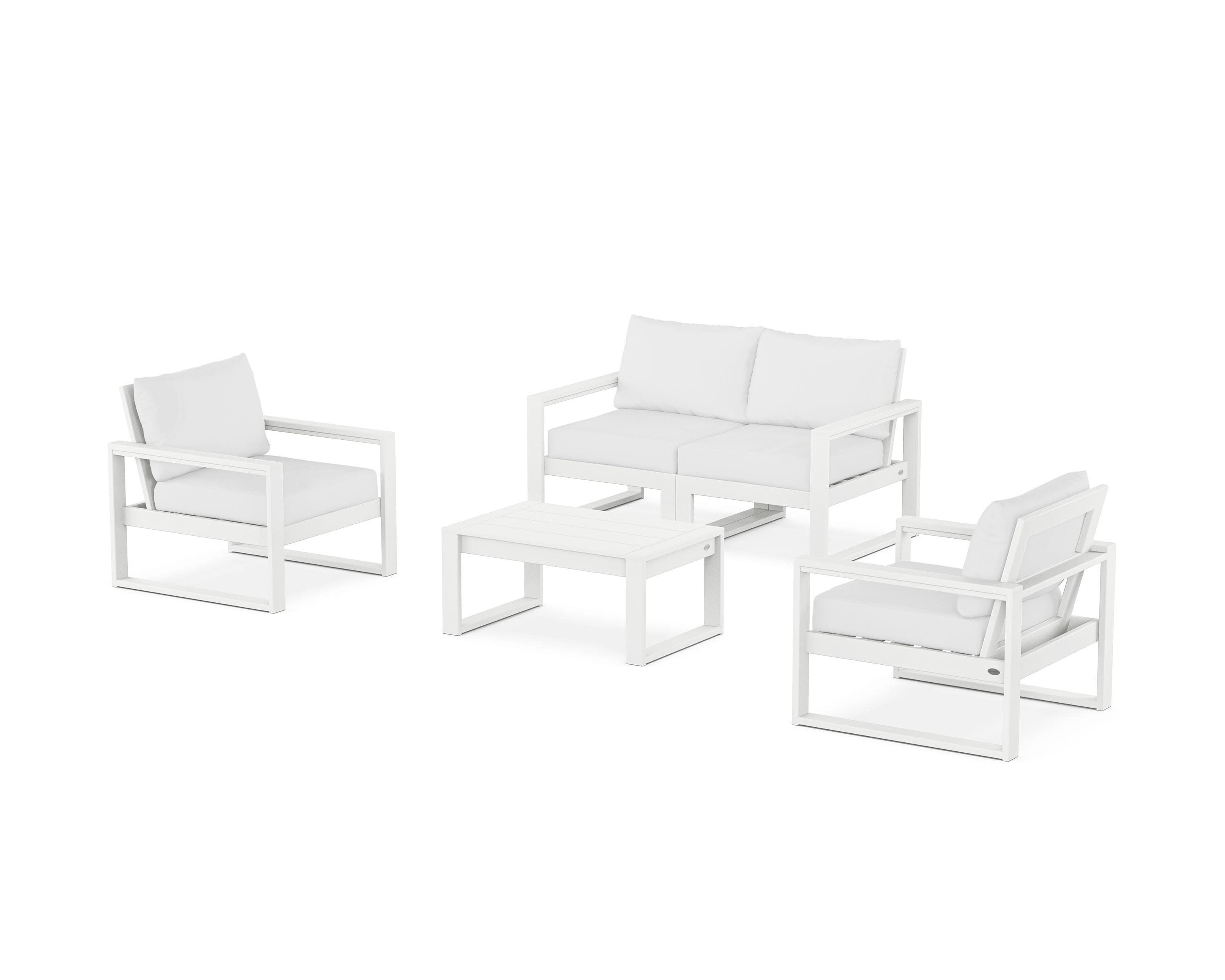 EDGE Sectional 4-Piece Deep Seating Set with Loveseat in White / Natural