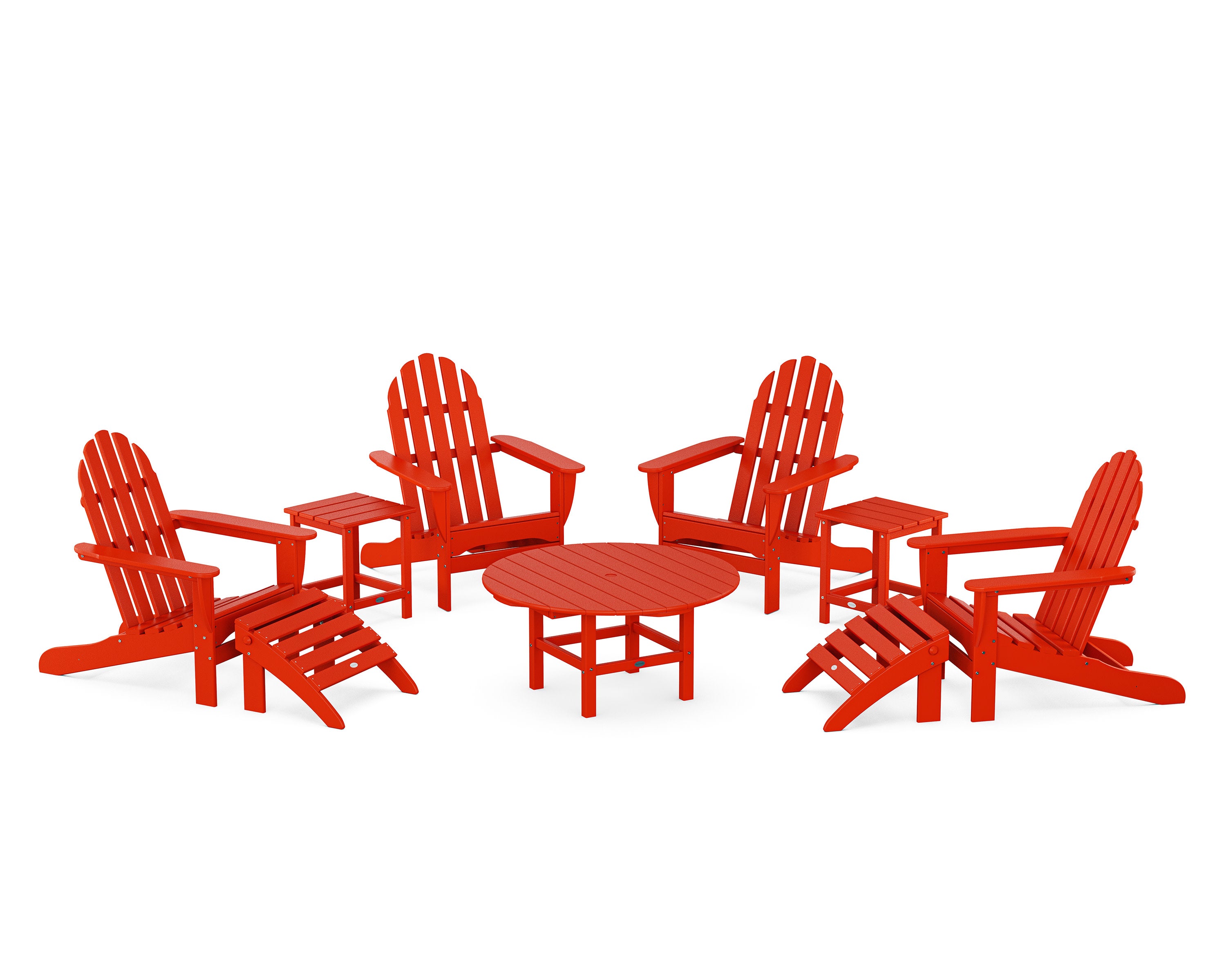 Classic Adirondack Chair 9-Piece Conversation Set in Sunset Red