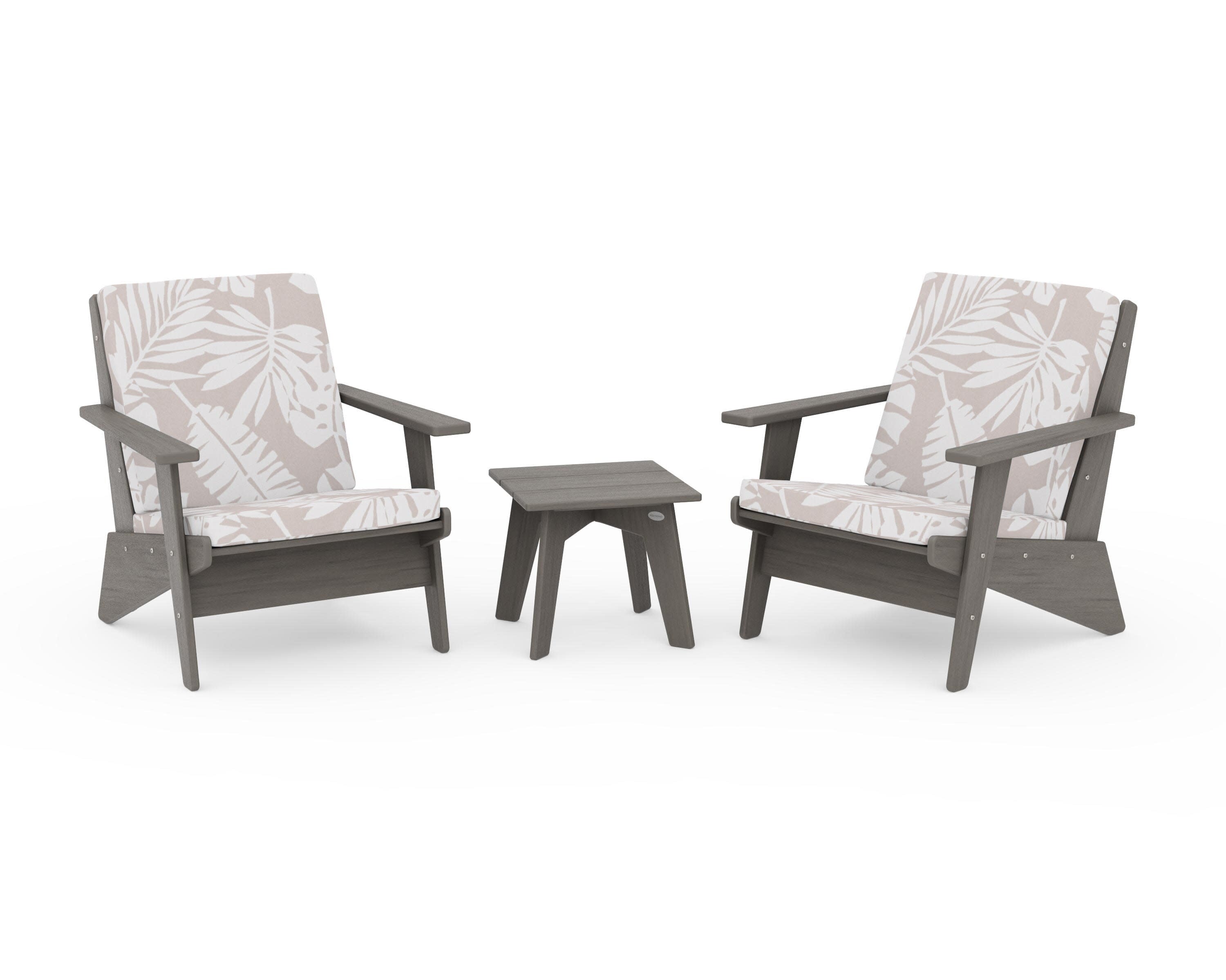 Riviera Modern Lounge 3-Piece Set in Driftwood / Leaf Dune Burlap