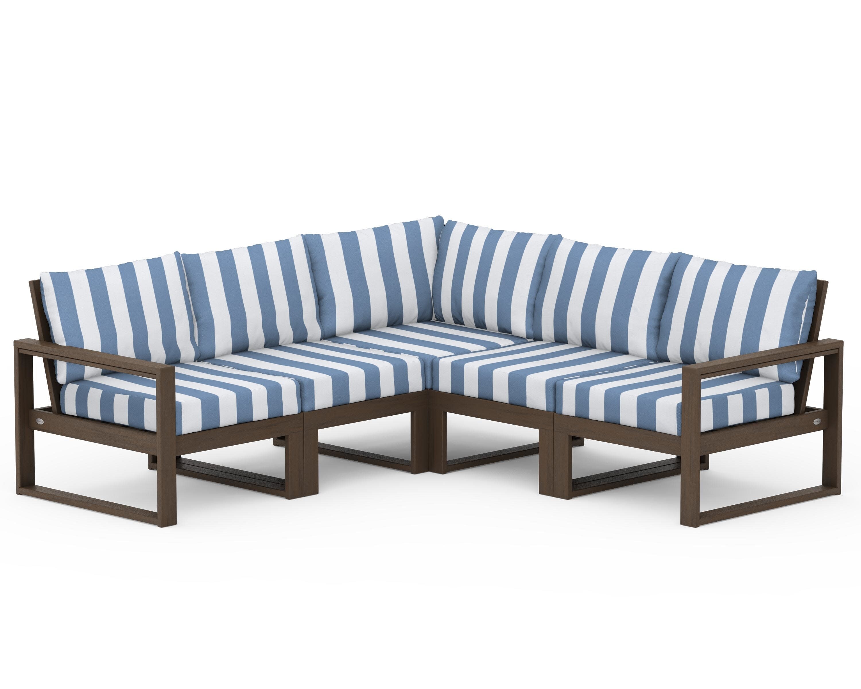 EDGE 5-Piece Modular Deep Seating Set in Kona / Cabana Stripe Sky Blue