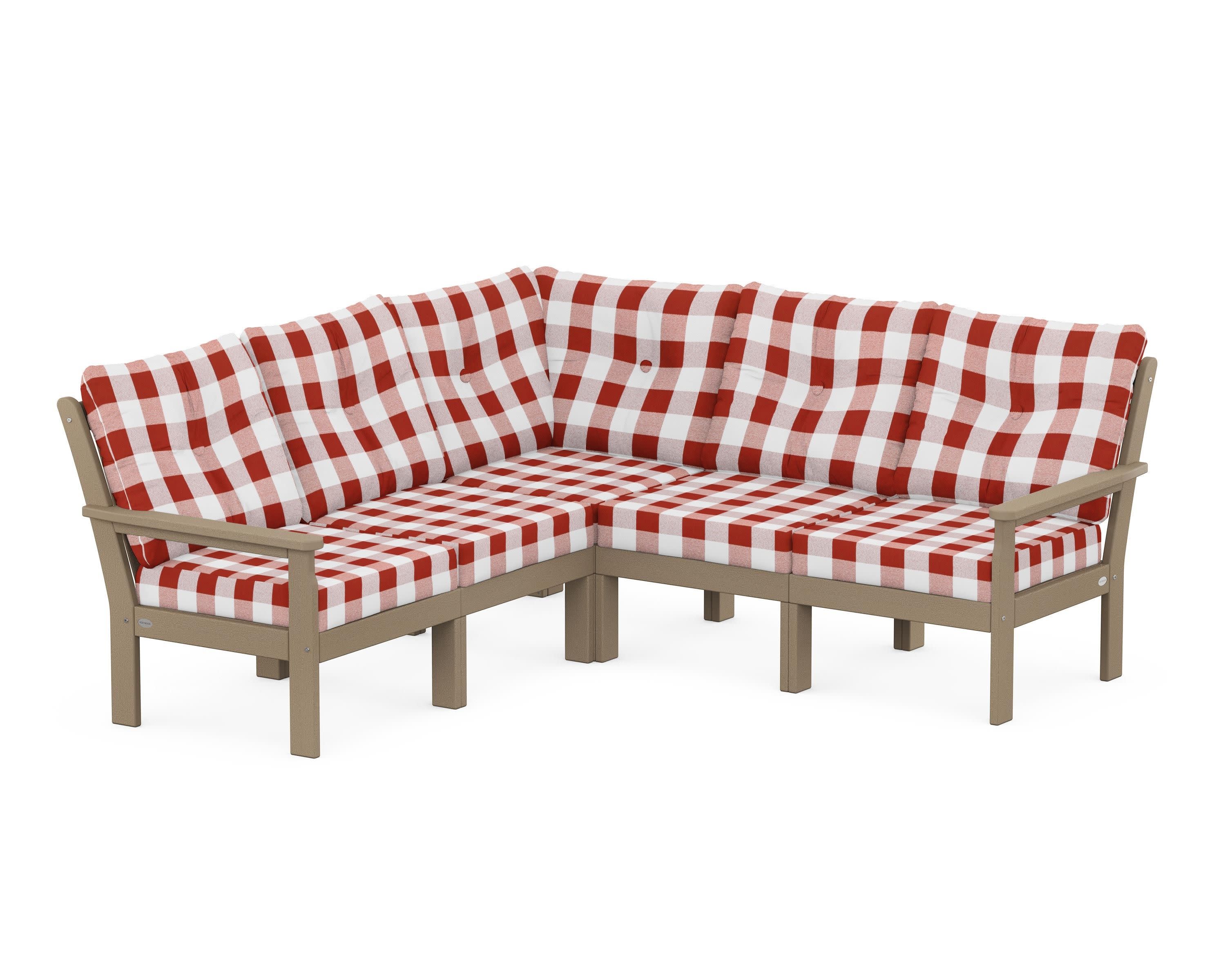 Vineyard 5-Piece Sectional in Vintage Sahara / Buffalo Plaid Crimson