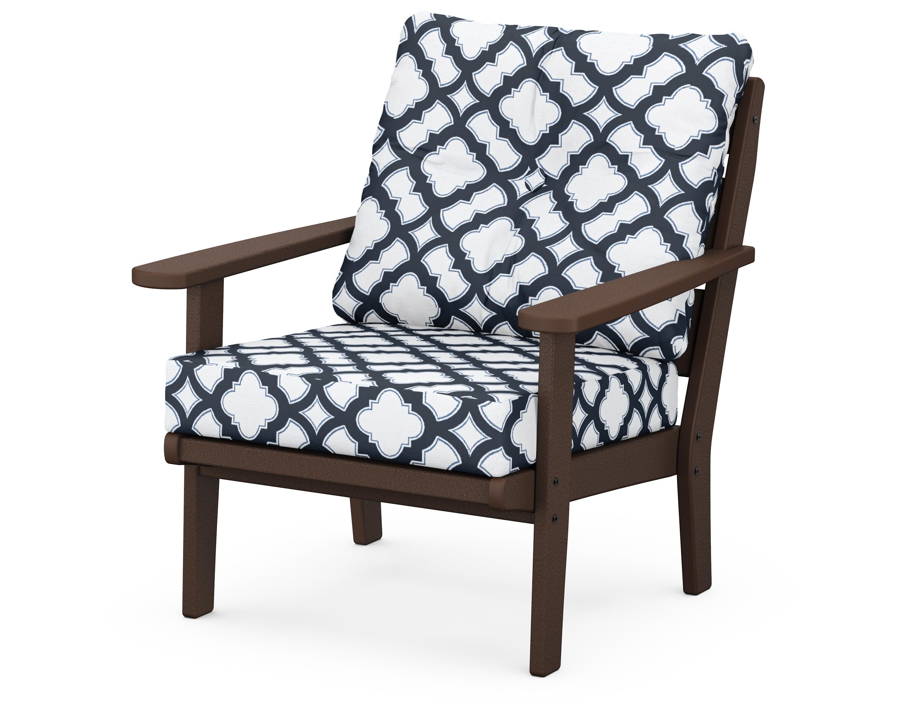 Lakeside Deep Seating Chair in Mahogany / Trellis Marine Indigo