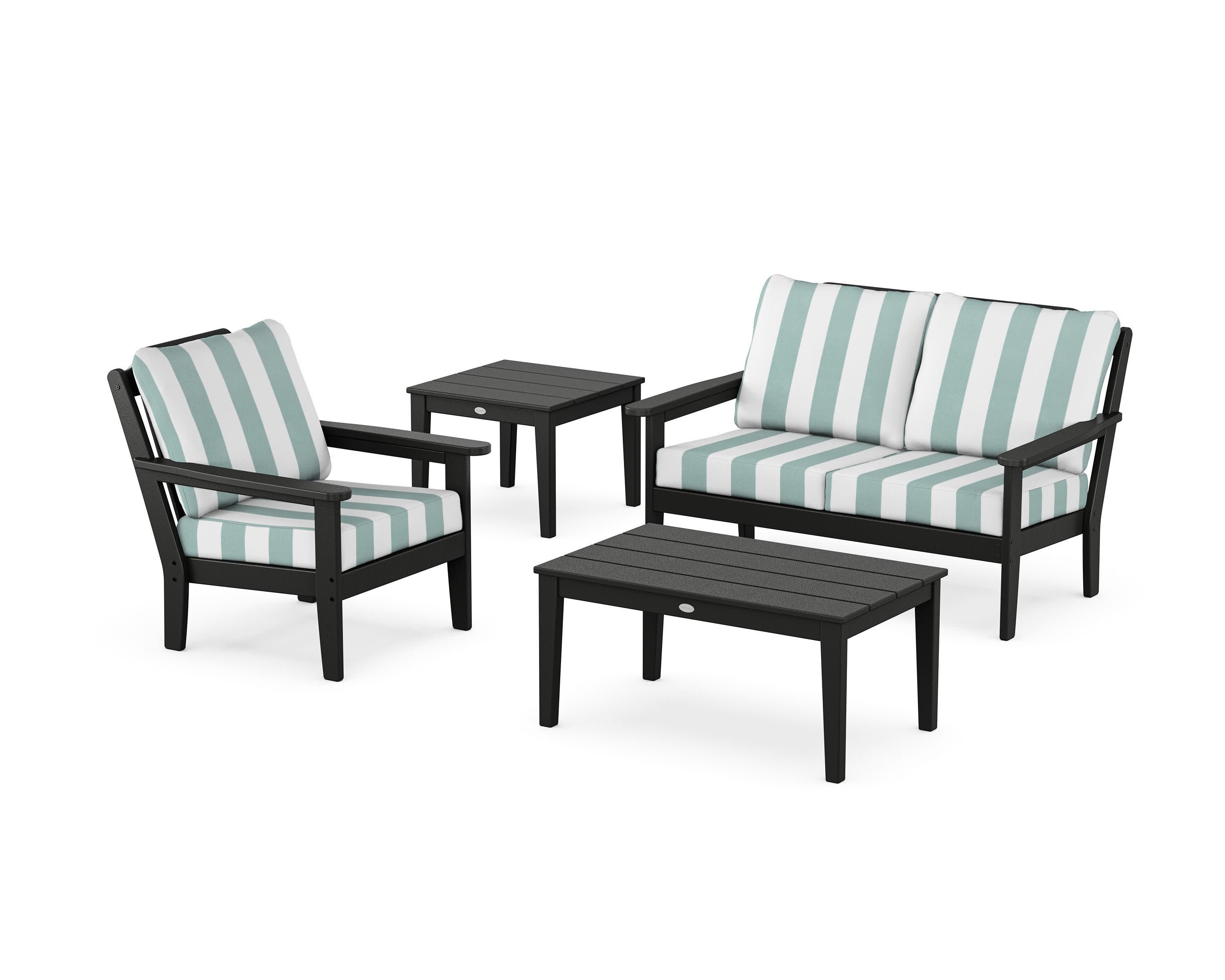 Wovendale 4-Piece Deep Seating Set in Black / Cabana Stripe Glacier Spa