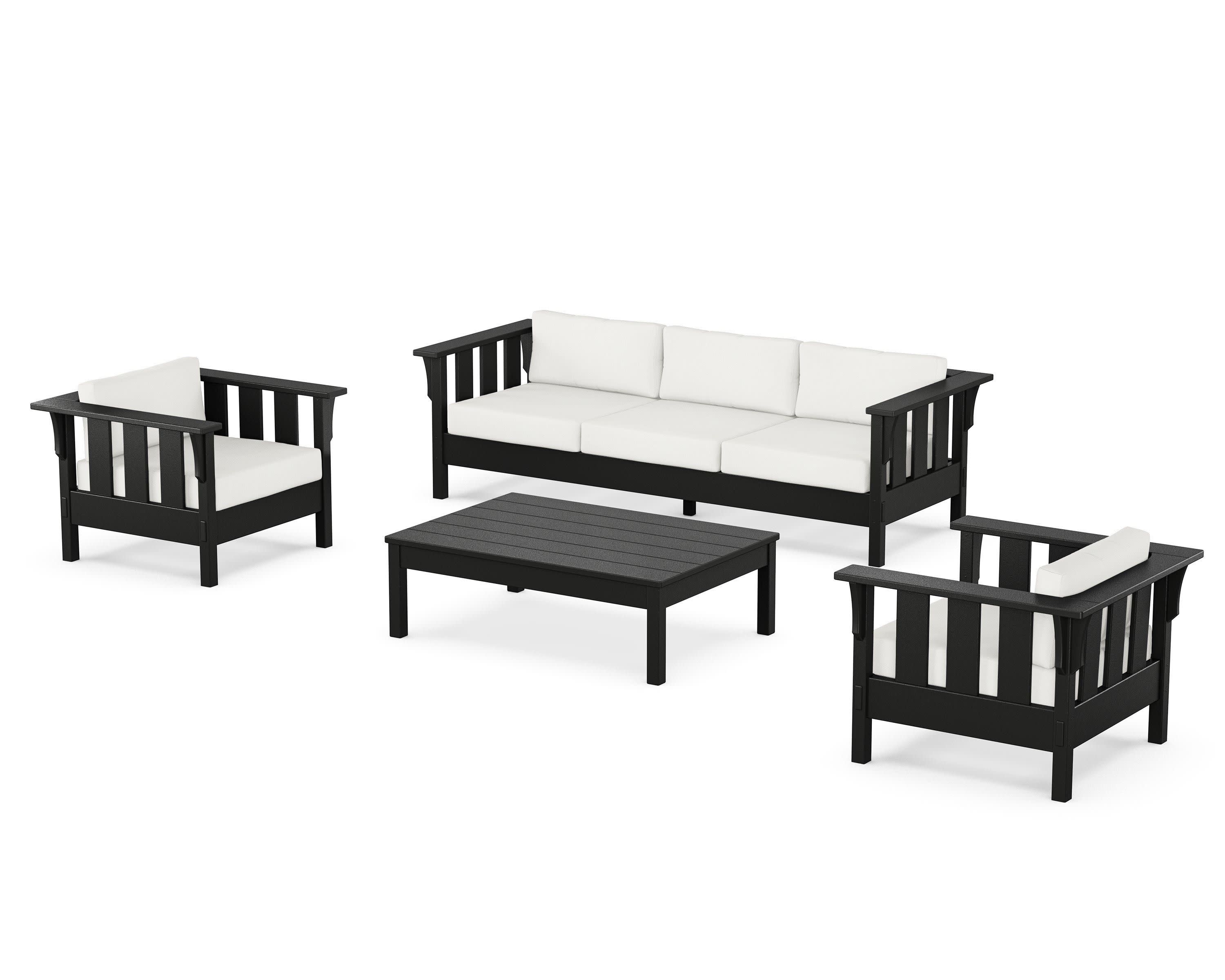 Acadia 4-Piece Deep Seating Set with Sofa in Black / Natural Linen