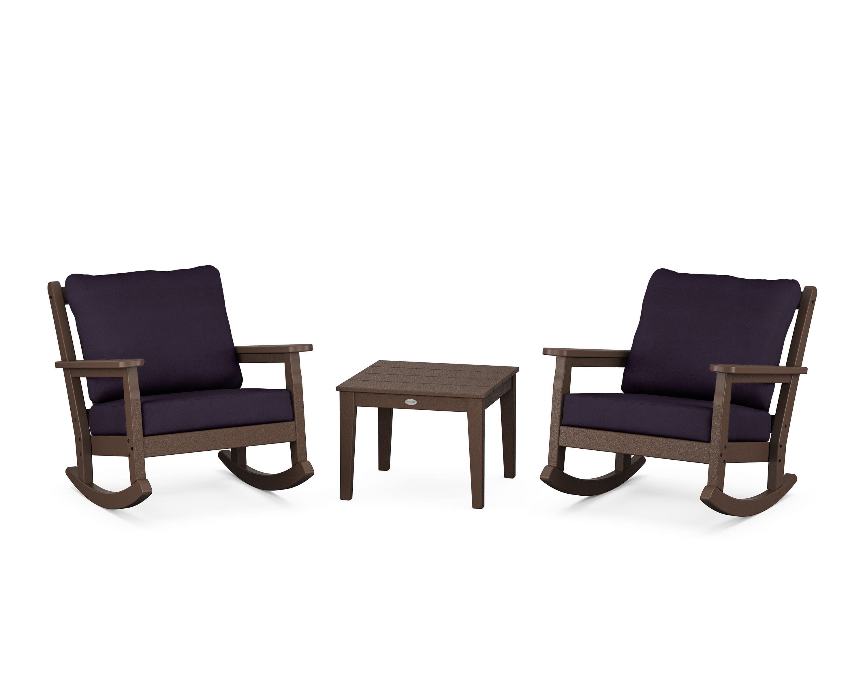 Chippendale 3-Piece Deep Seating Rocker Set in Mahogany / Navy Linen