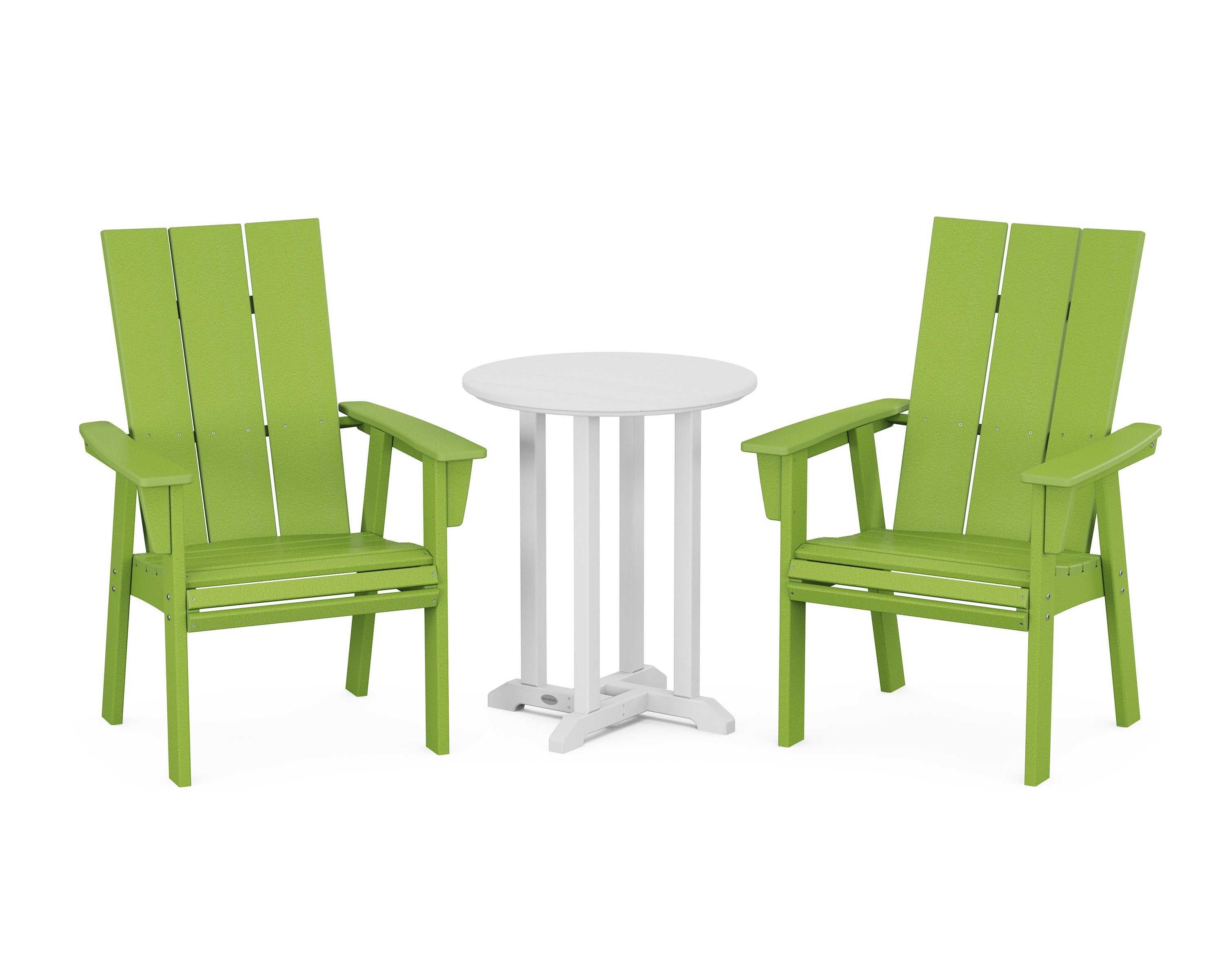 Modern Curveback Adirondack 3-Piece Round Bistro Dining Set in Lime / White