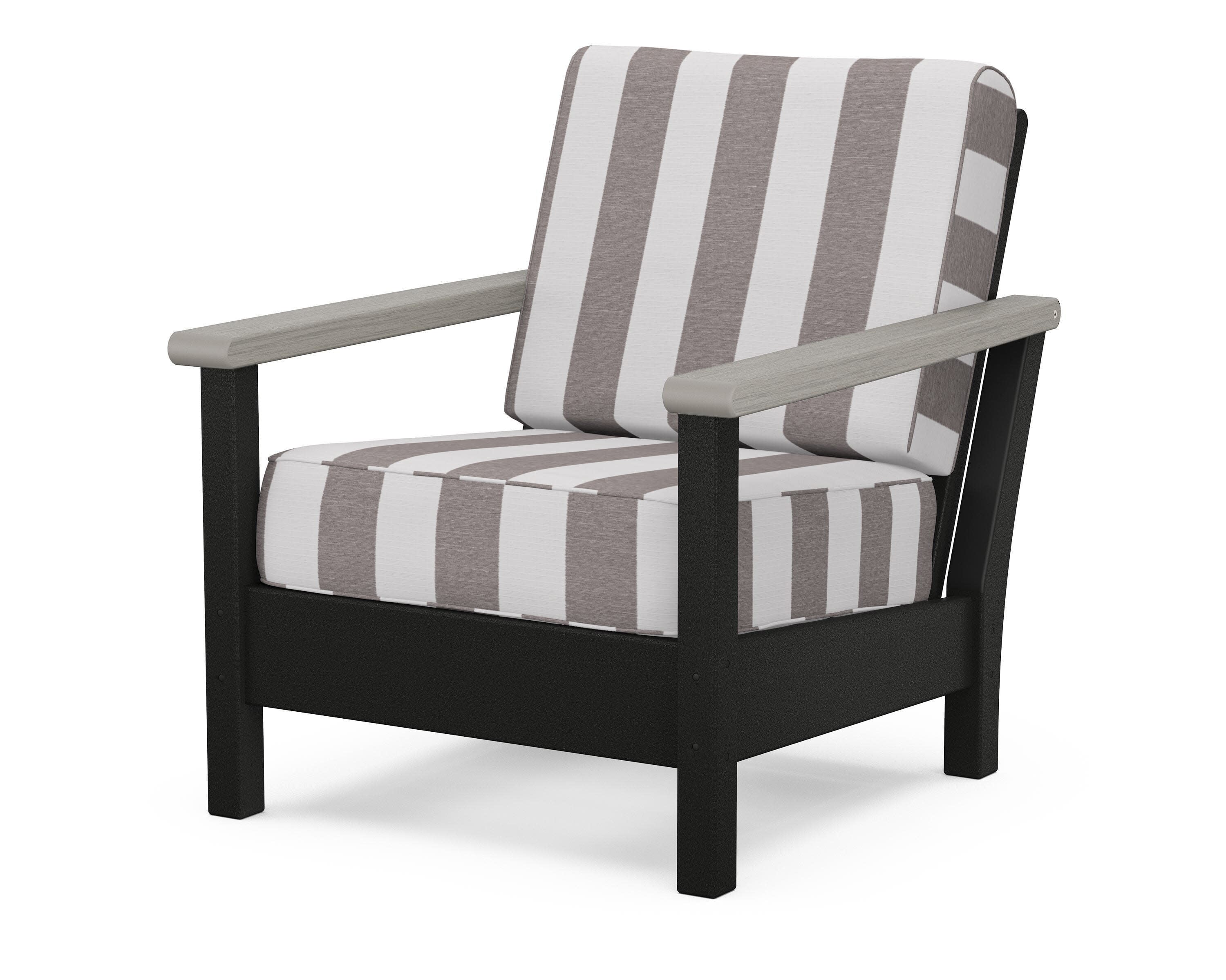 Harbour Deep Seating Chair in Black / Driftwood / Cabana Stripe Grey Mist