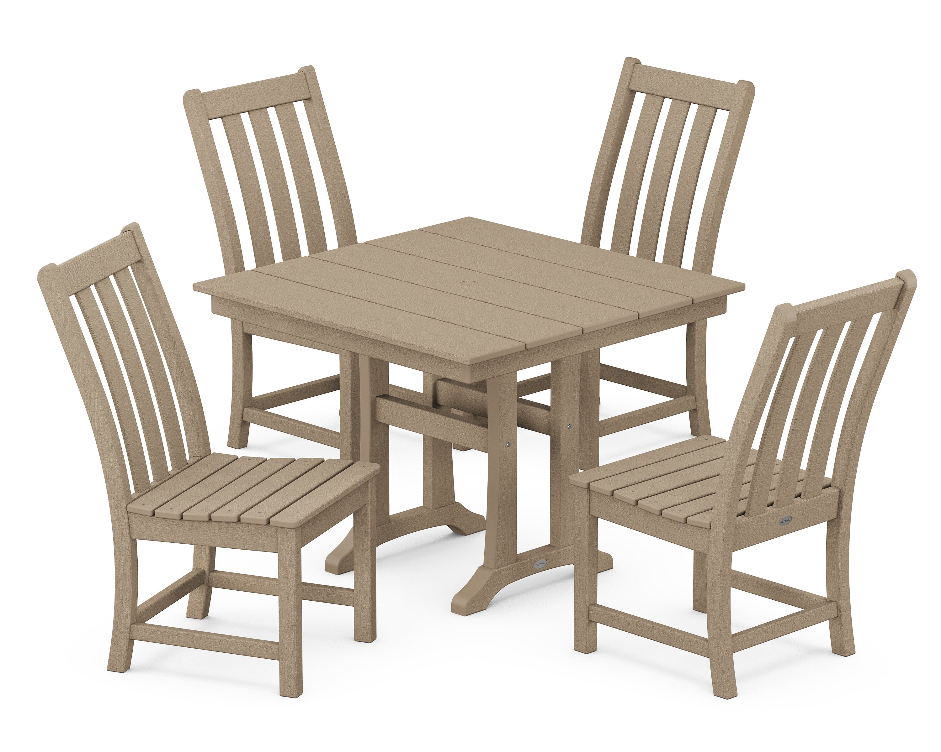 Vineyard 5-Piece Farmhouse Trestle Side Chair Dining Set in Vintage Sahara