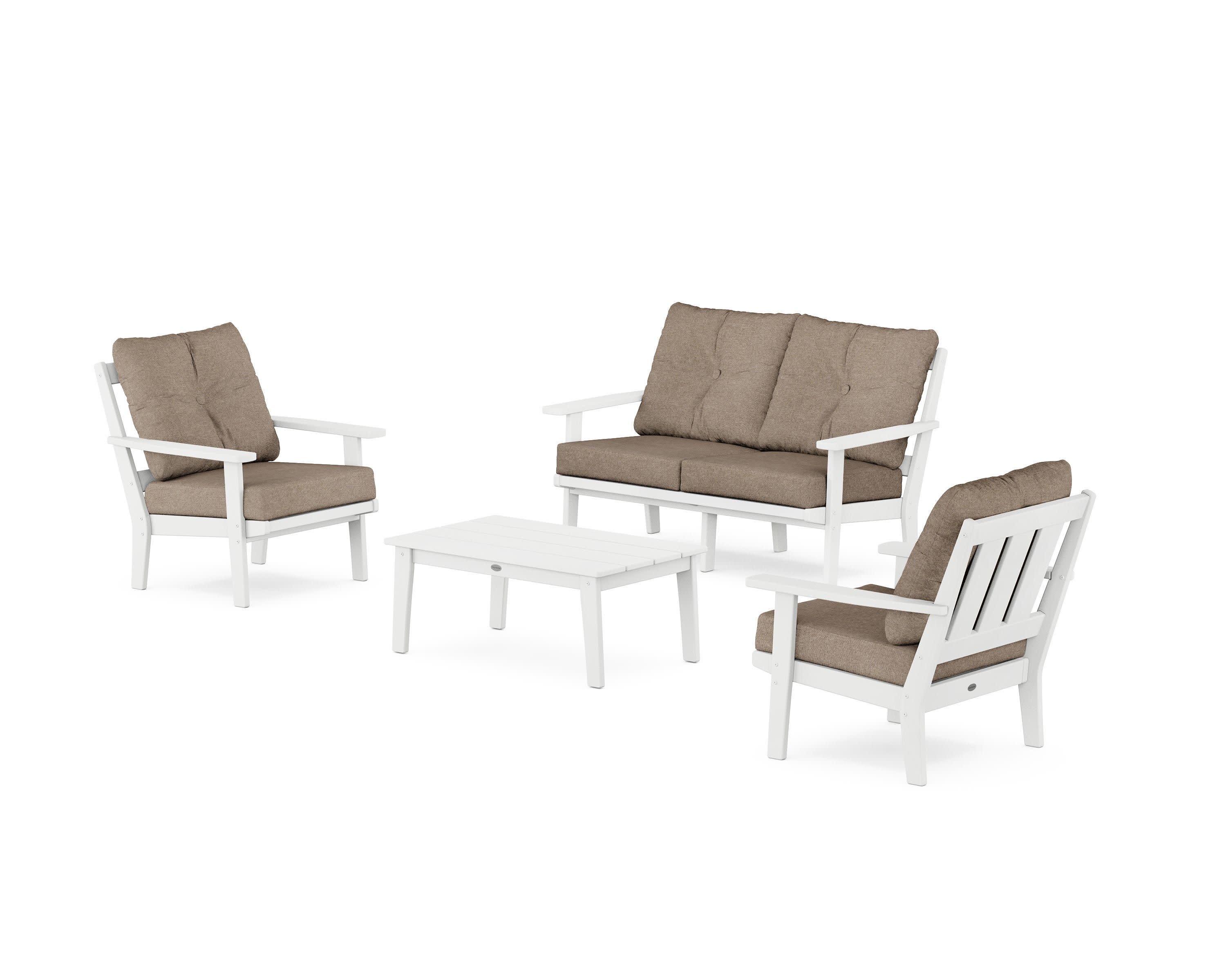 Oxford 4-Piece Deep Seating Set with Loveseat in White / Spiced Burlap