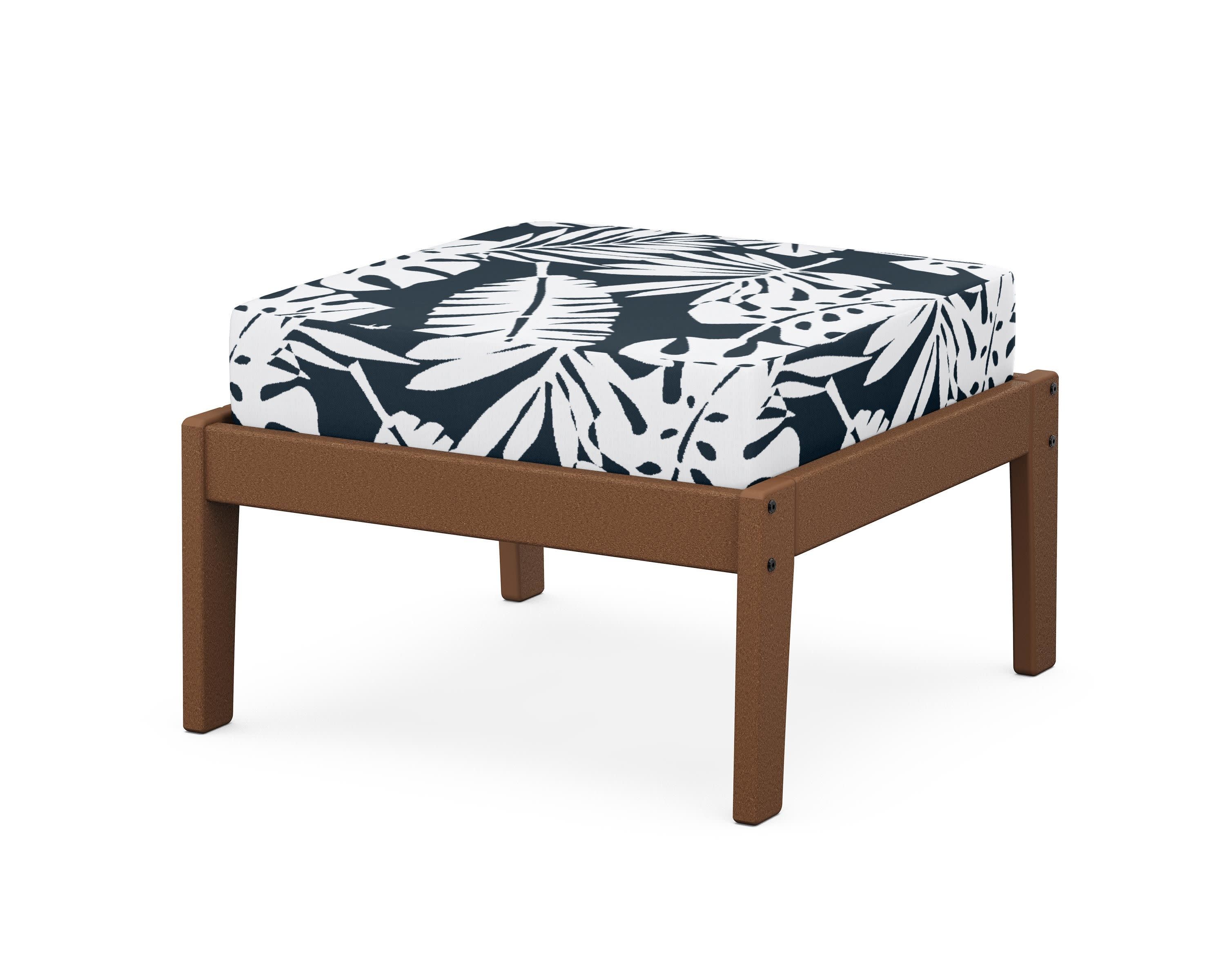 Deep Seating Ottoman in Teak / Leaf Marine Indigo