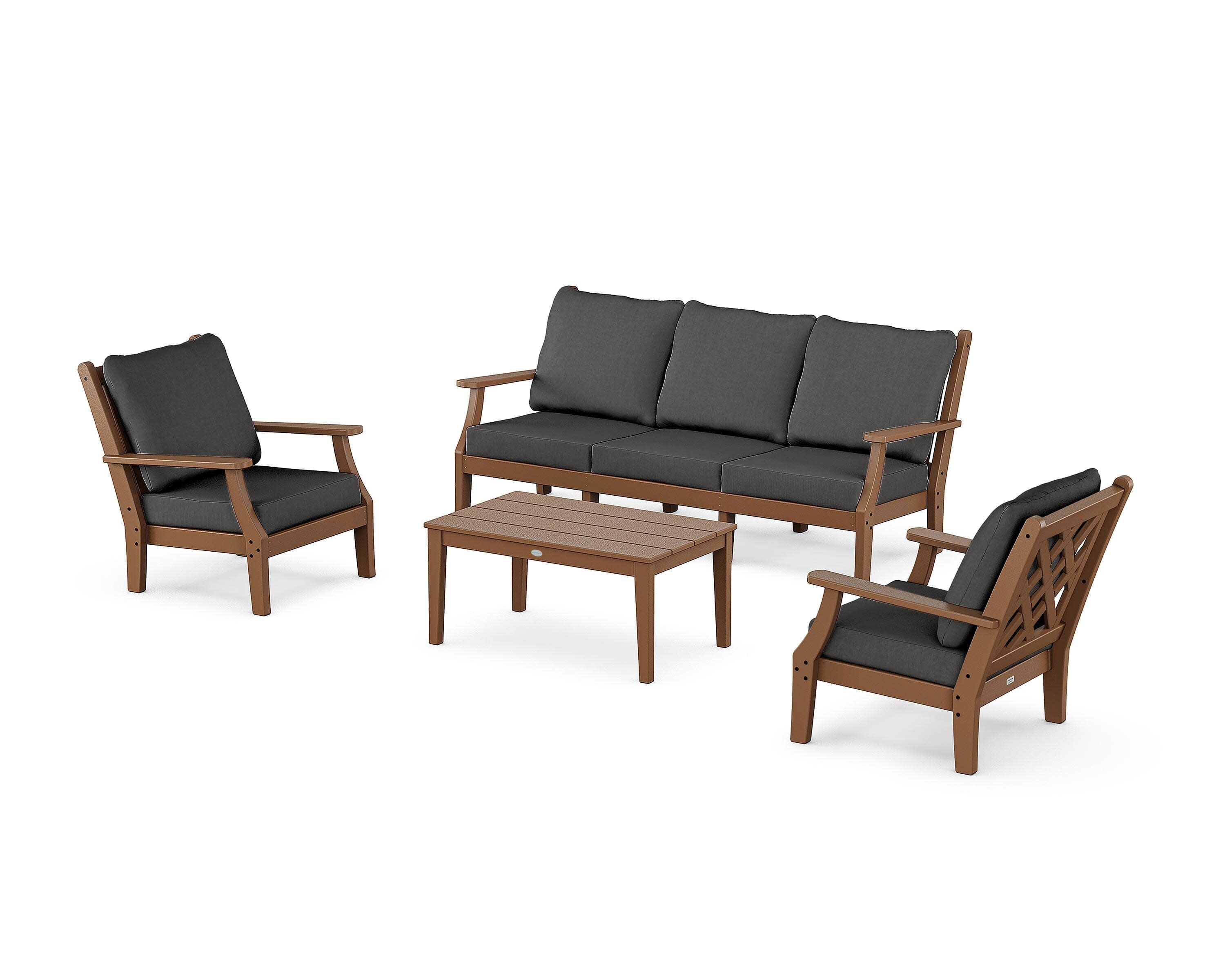 Wovendale 4-Piece Deep Seating Set with Sofa in Teak / Spectrum Carbon