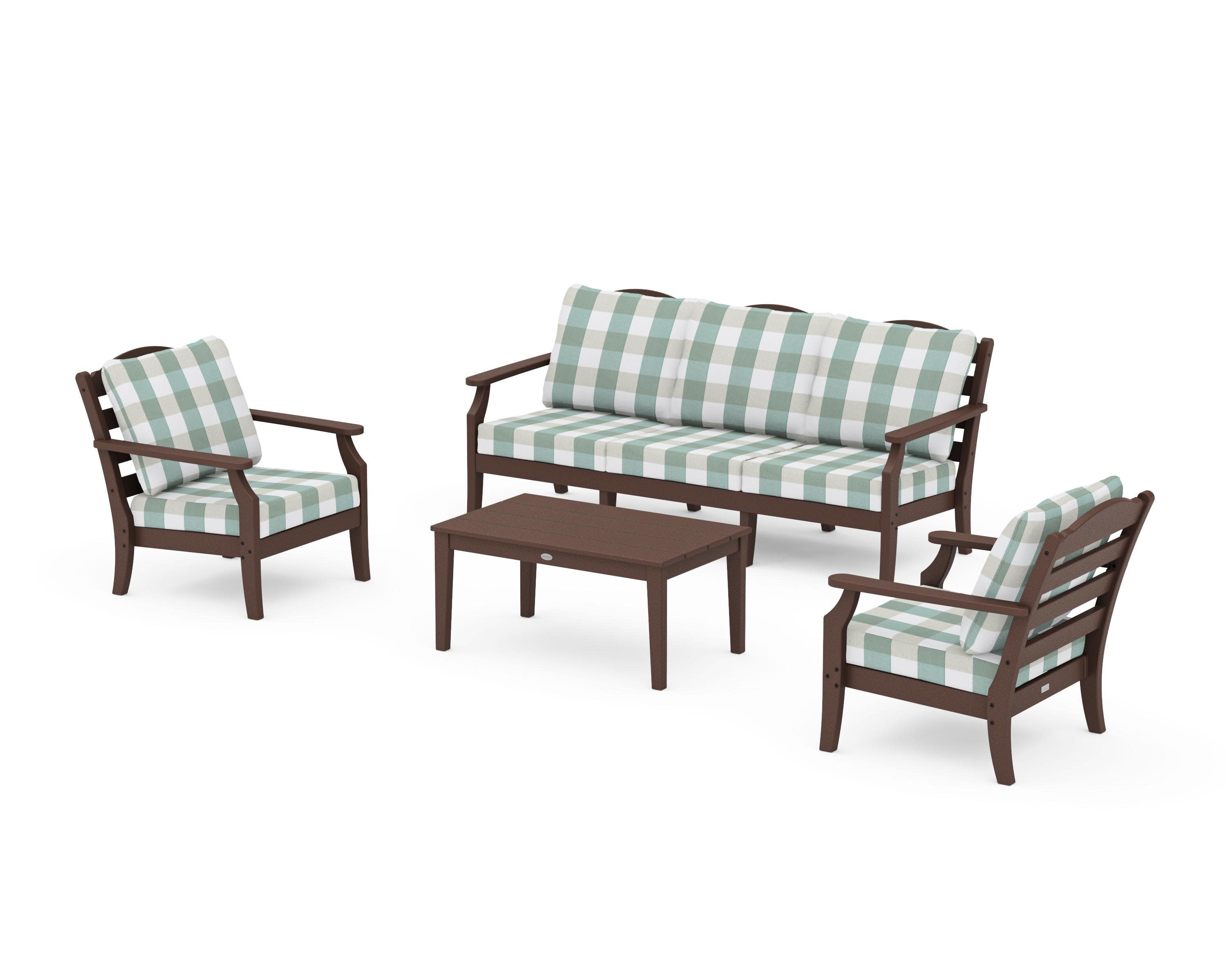 Savannah 4-Piece Deep Seating Set with Sofa in Mahogany / Buffalo Plaid Glacier Spa