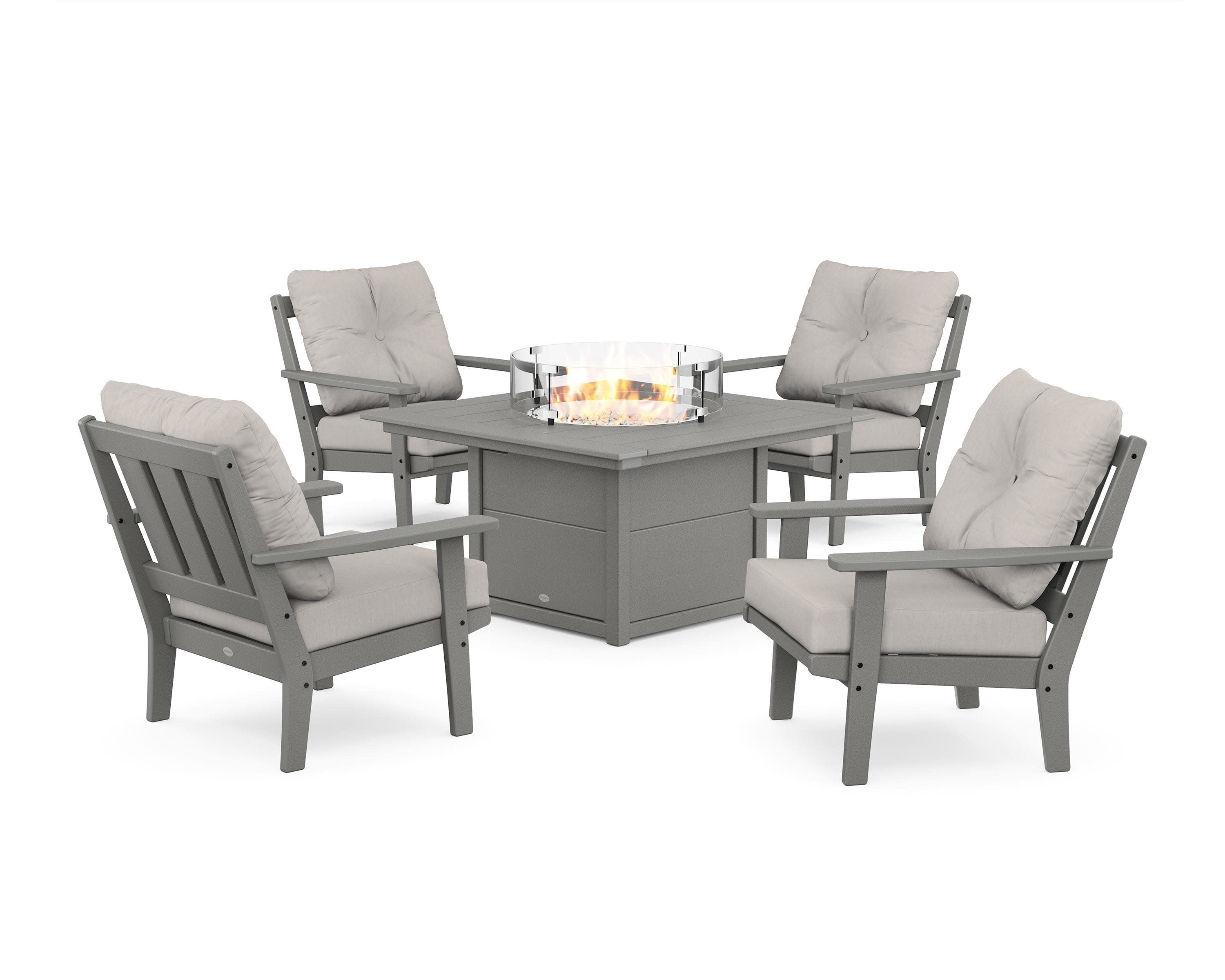 Oxford 5-Piece Deep Seating Set with Fire Pit Table in Slate Grey / Cast Ash