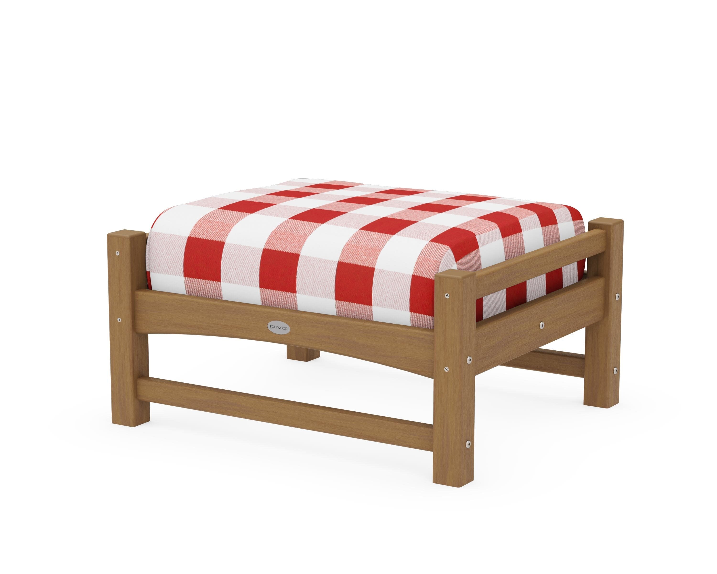 Club Ottoman in Natural / Buffalo Plaid Crimson