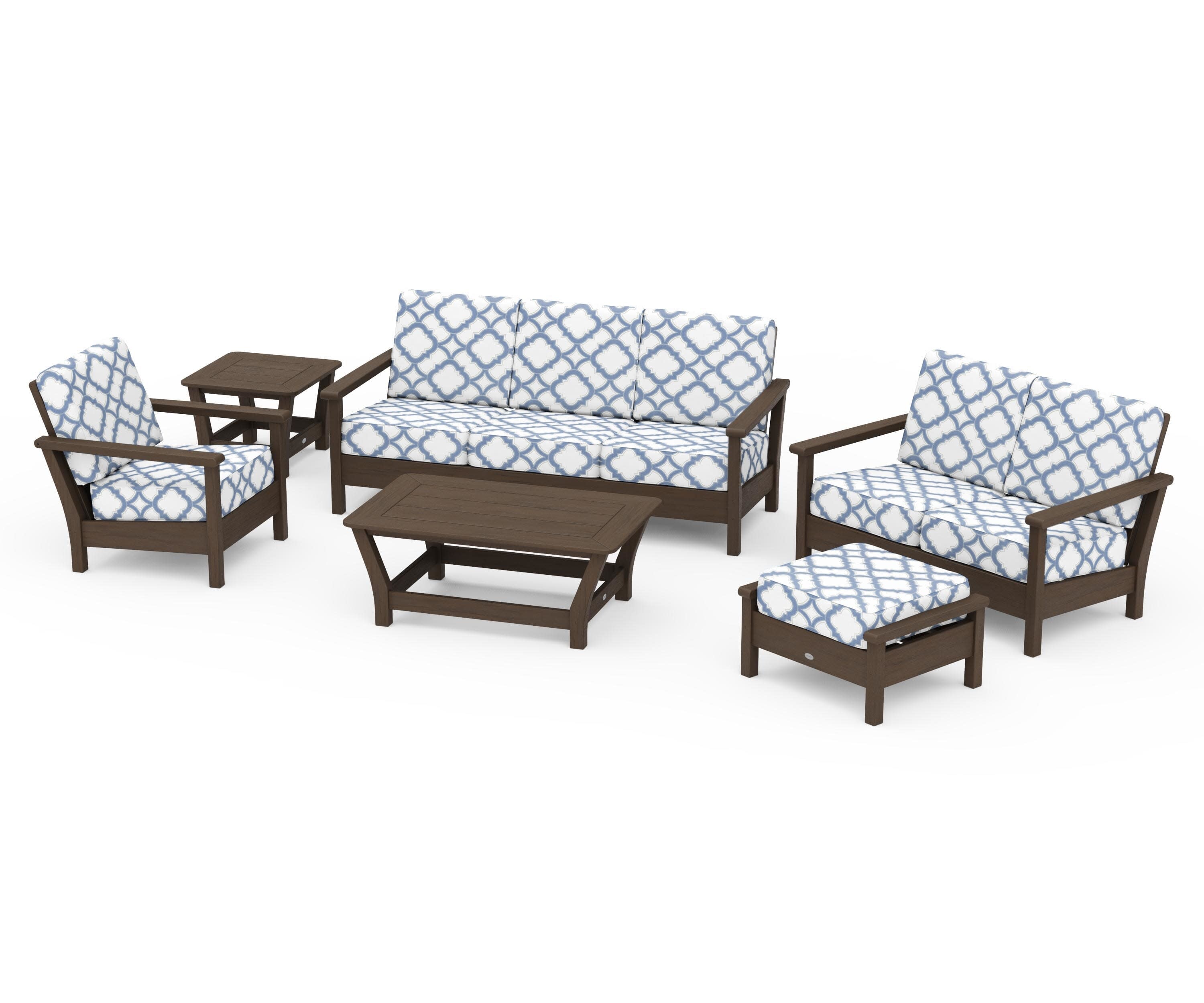 Harbour 6-Piece Outdoor Living Set in Kona / Trellis Sky Blue