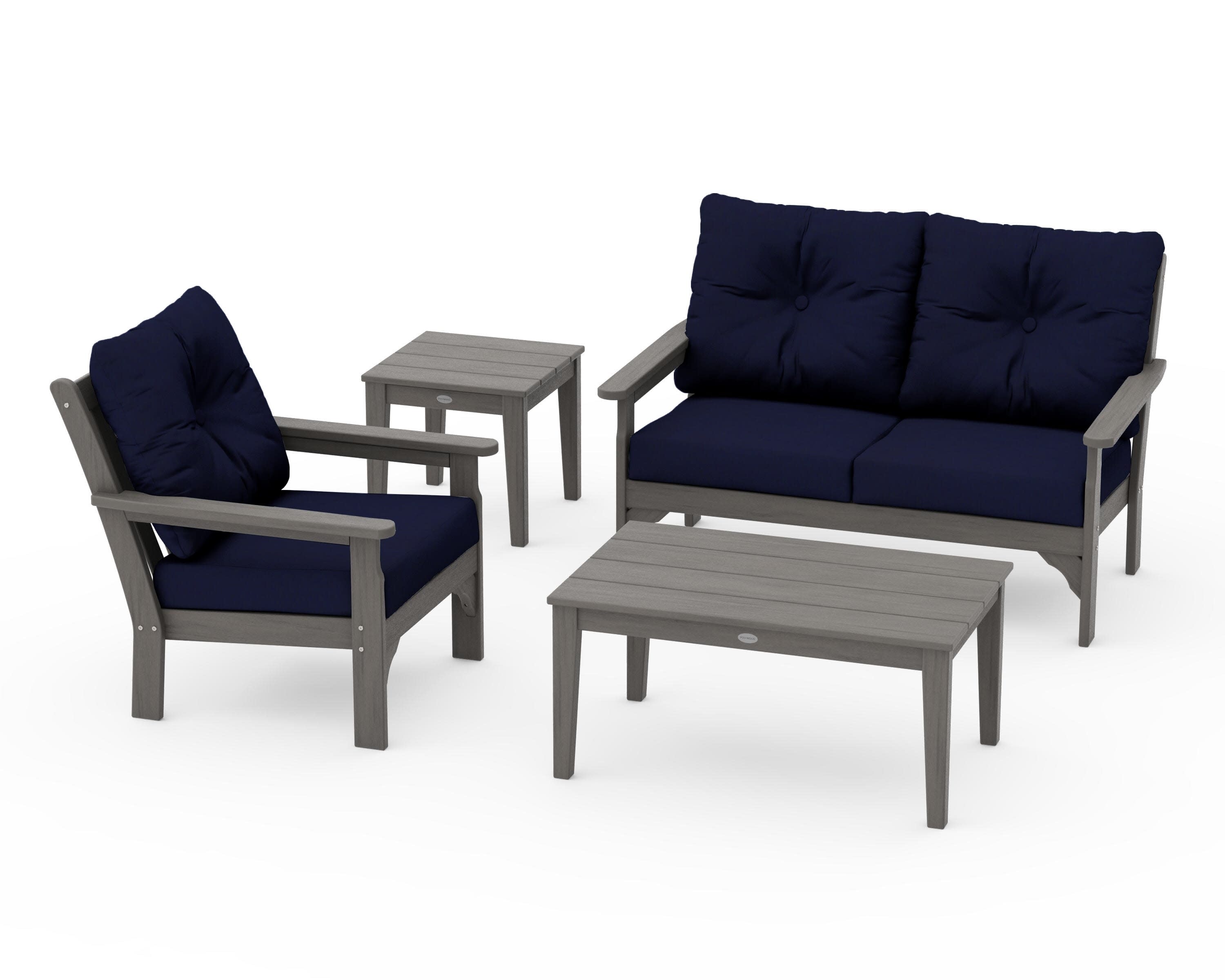 Vineyard 4-Piece Deep Seating Set in Driftwood / Navy